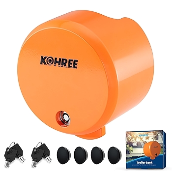 Kohree重型拖车耦合器锁，适用于多种尺寸耦合器，耐用结构钢安全锁，附带4个钥匙和防尘罩，橙色