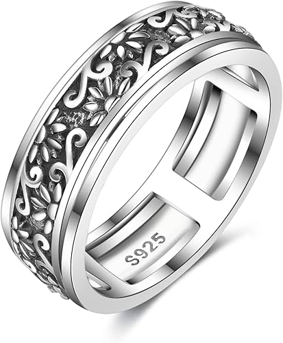 YAFEINI Sunflower Fidget Ring 925 Sterling Silver Sunflower Anxiety Ring Filigree Spinner Ring for Anxiety Sunflower Stress Relief Thumb Ring