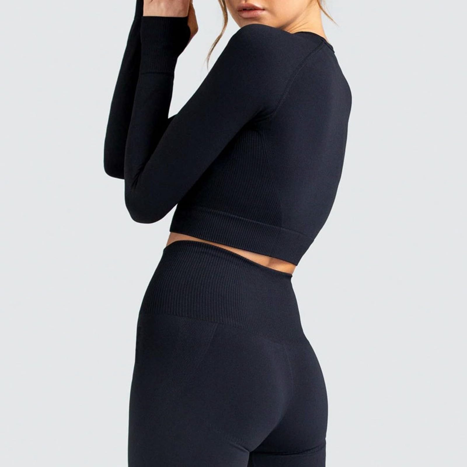Damen Langarm Crop Top Sport T-Shirt Schnelltrocknend Atmungsaktiv Yoga Laufshirt