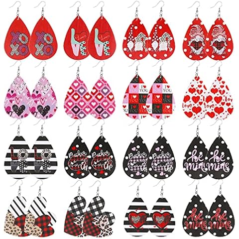 Teardrop Leather Earrings for Women Leopard Print Leather Earrings Lightweight Faux Leather Leaf Earrings 16 Pairs, Leather, Created Alexandrite Cover