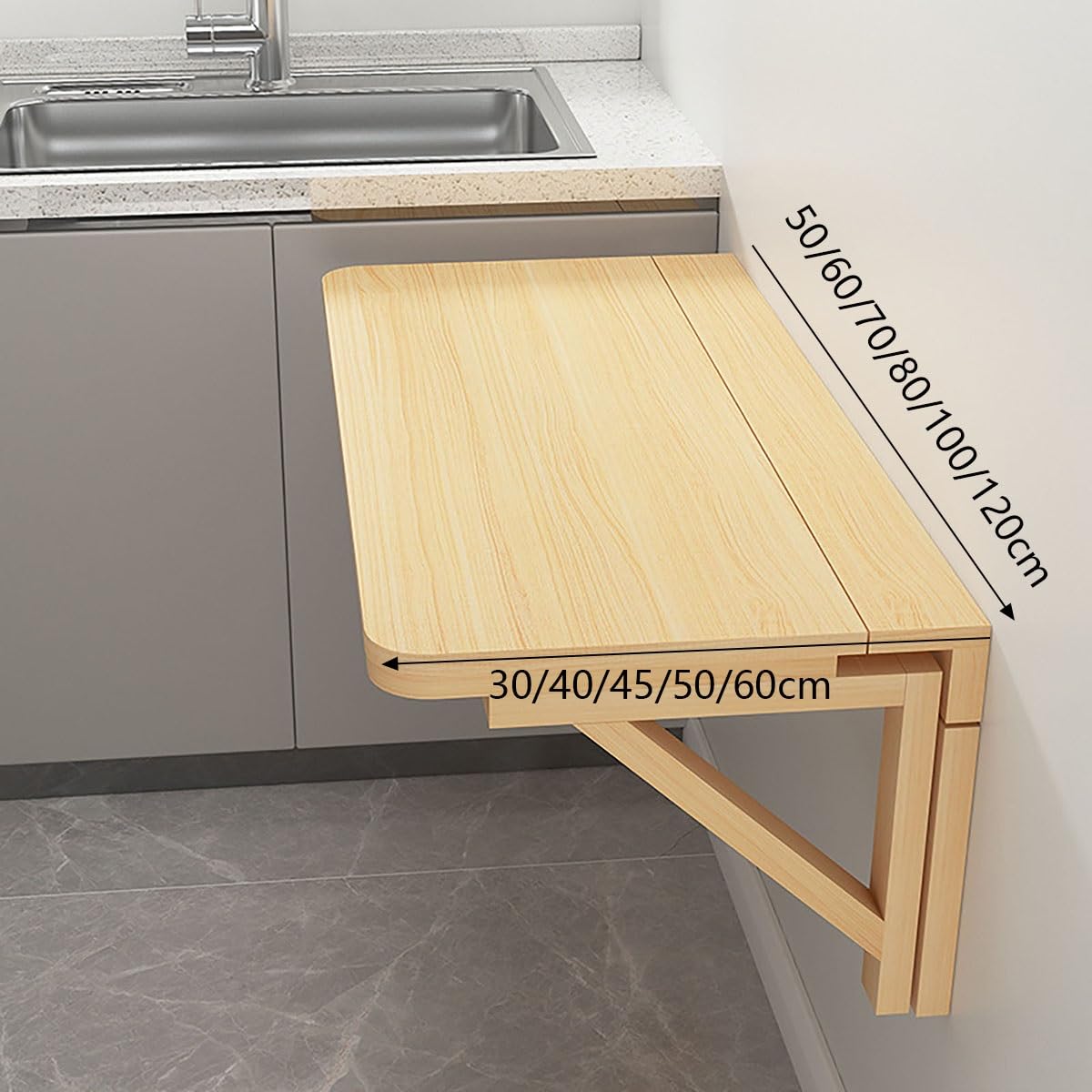 Klappbarer Esstisch aus Massivholz zur Wandmontage - Platzsparender Schwebender Schreibtisch mit ausziehbarer Arbeitsplatte (60x40cm) - Vielseitige platzsparende Werkbank für kleine Flächen