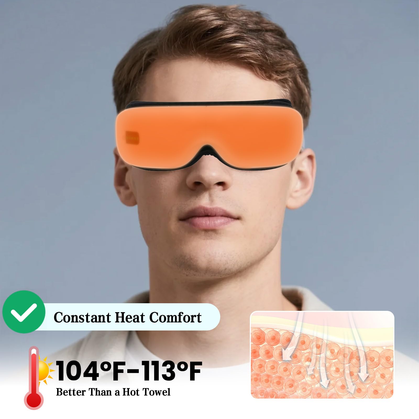 Masajeador ocular con calefacción, máscara de masaje de ojos de 5 modos, música Bluetooth, dispositivo de cuidado ocular plegable 180° para fatiga ocular, ojos secos, ojeras, blanco