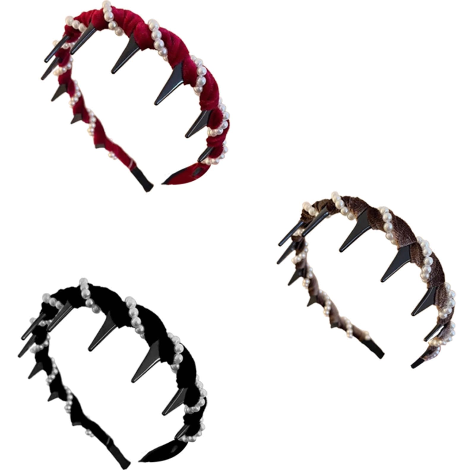 YUXITA 3PCS Rhinestones Pearls Hairbands For Women Toothcomb Design High Headbands Comfortable Hair Accessories