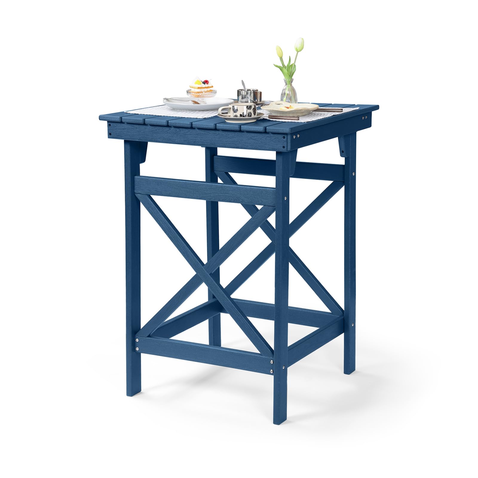 SEEHILL HDPE Outdoor Bar Table, 41" Adirondack Outdoor Bar Height Table, All Weather HDPE High Top Pub Table, Square HDPE Patio Bar Tables for Balcony