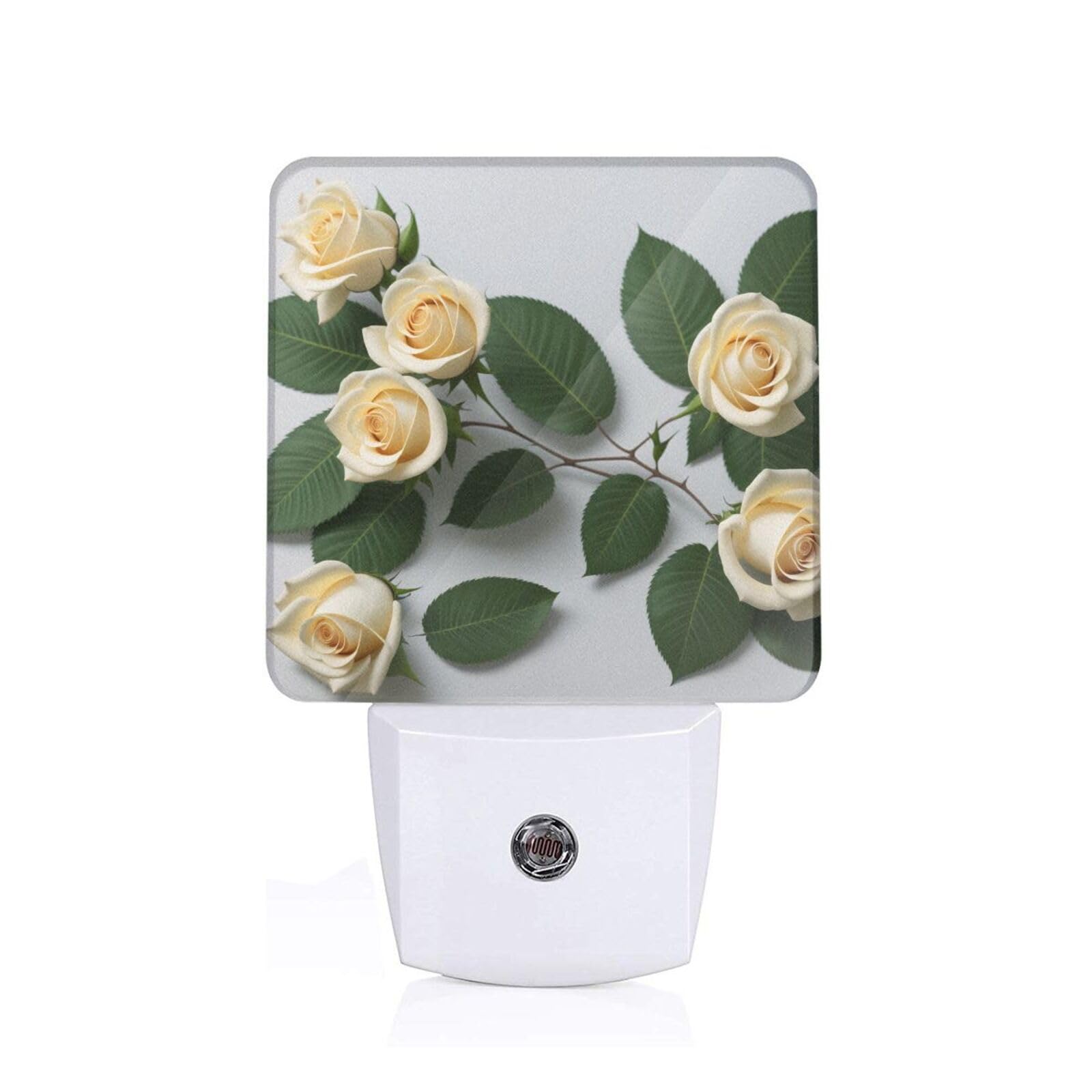 White Rose Print Night Lights,Night Light Plug in Wall,Night Lights for Adults,Hallway,Kitchen, Plug in Night Lights for Bedroom, Corridor