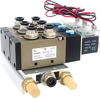 4V310-10 DC24V 12V AC220V AC110V 2 Positions 5 Way Quadruple Solenoid Valve Aluminum Base Fitting Mufflers Set 3 4 5 6 Stations 1Pcs (Color : AC110V 10mm Fittings, Size : 6 Stations)