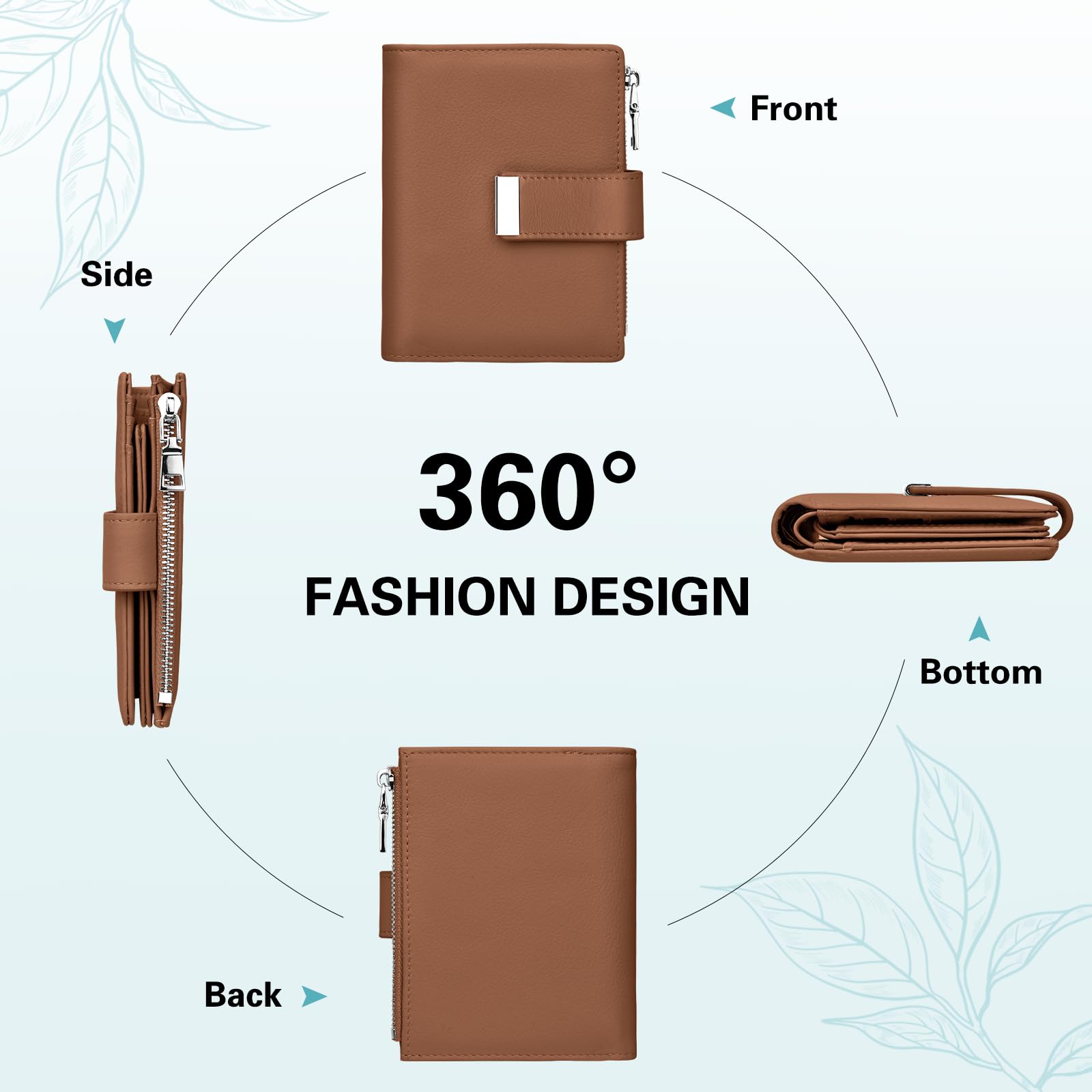 Portefeuille Femme en Cuir Petit Porte Monnaie Blocage RFID Antivol Portefeuilles Court Poche à Monnaie avec Fermeture Eclair, 12 Emplacements pour Cartes (Brun)