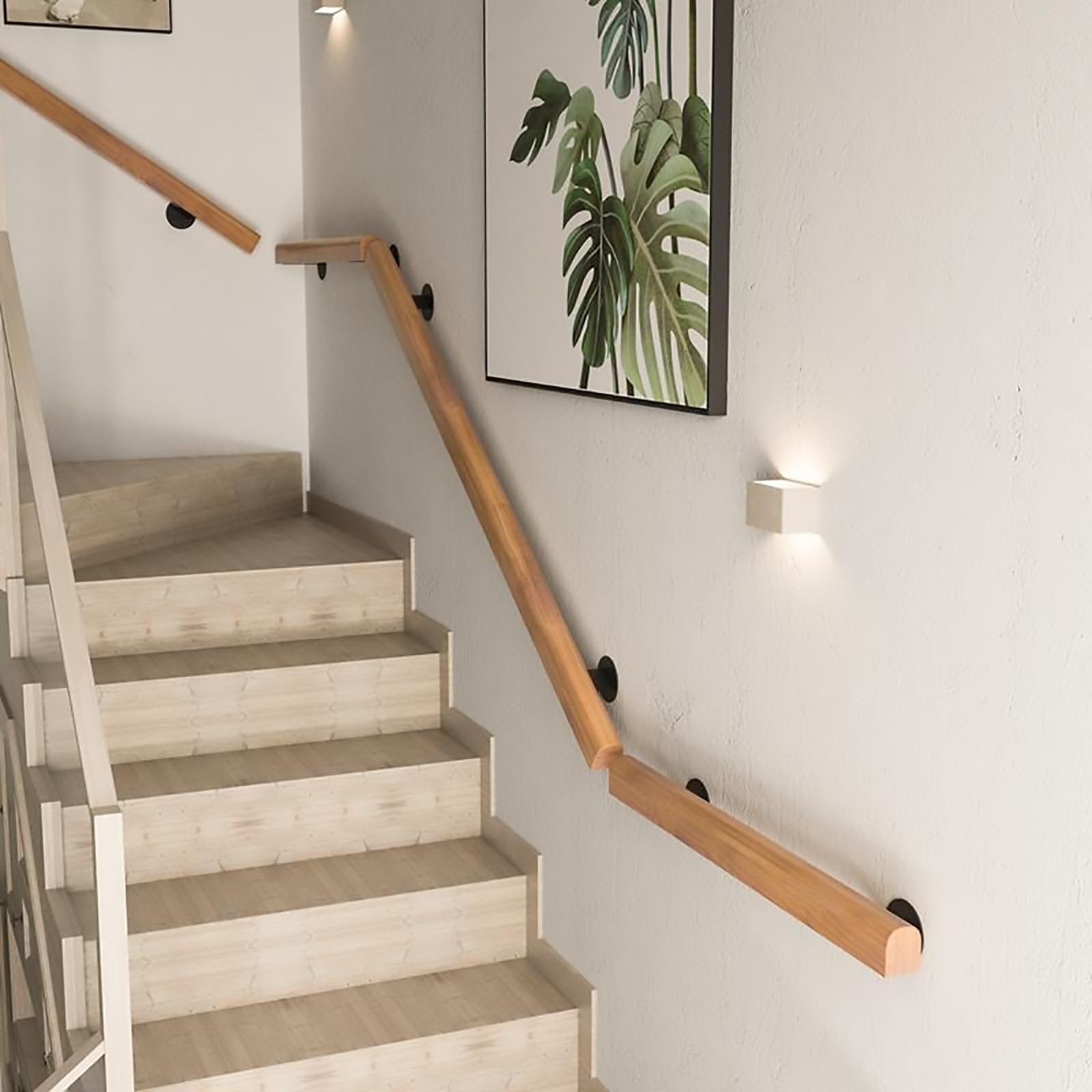 Rambarde d'escalier en bois massif : kit de sécurité mural rond pour couloir et transition