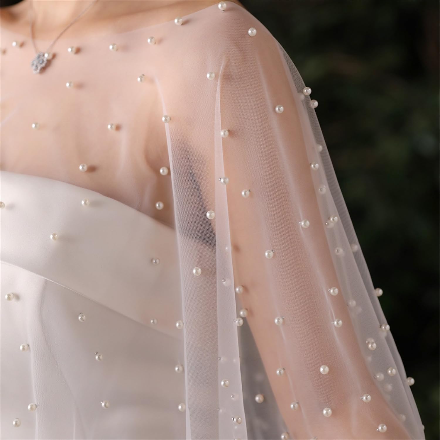 Brautumhang Weiß Umschlagtücher mit Perlen Stola Damen Durchsichtig Brautstola Elegant Abendkleid Cape Verstellbar Schalwickel Braut Bolero Cocktaikleid Festlich Capelets für Hochzeit Party