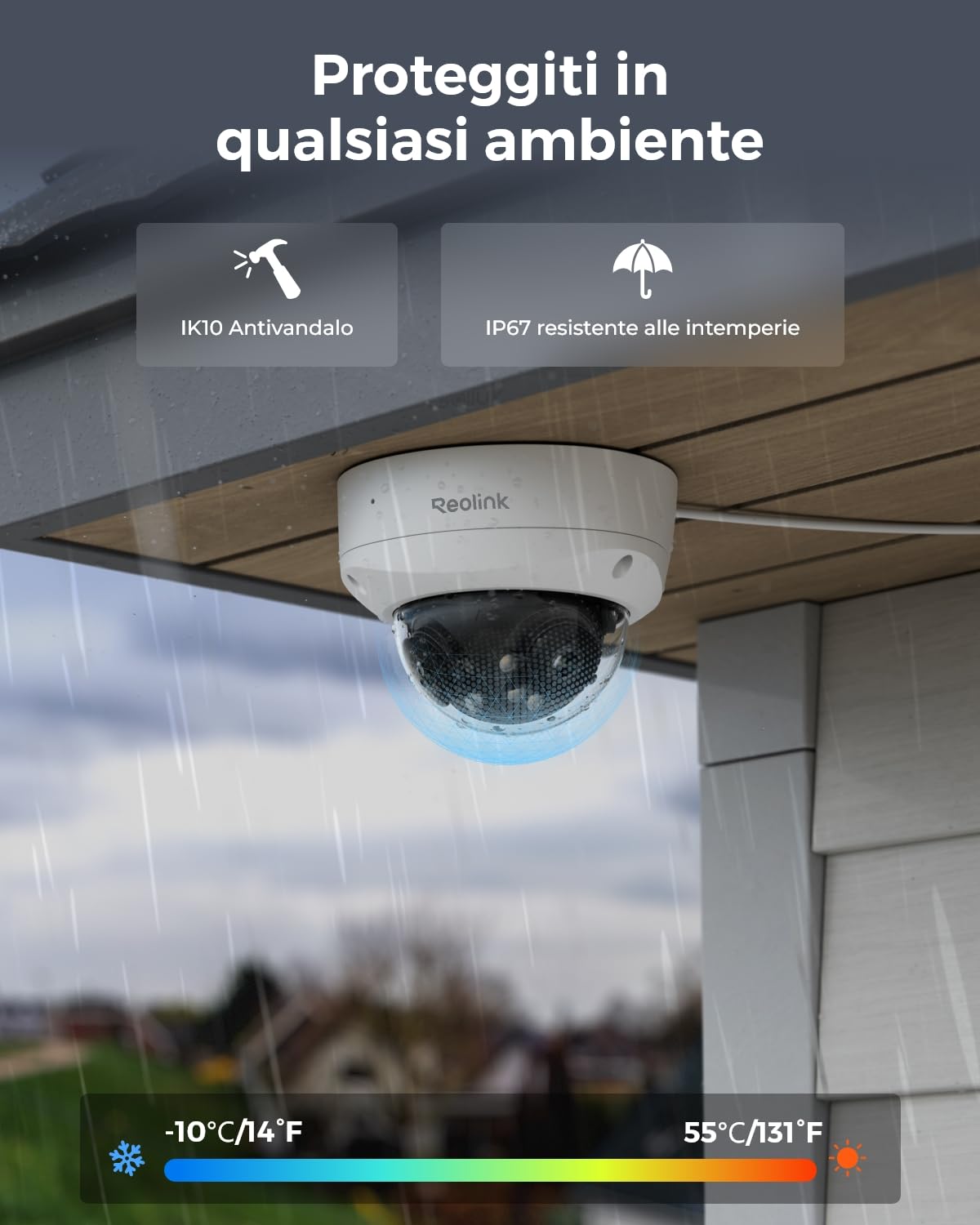 Reolink 4K PoE Telecamera Esterno 180° Doppio Obiettivo, Antivandalismo IK10, Rilevamento Uomo/Veicolo/Animale, Visione Notturna Infrarossa/a Colori, Audio Bidirezionale, Impermeabile IP67, Duo 2V PoE