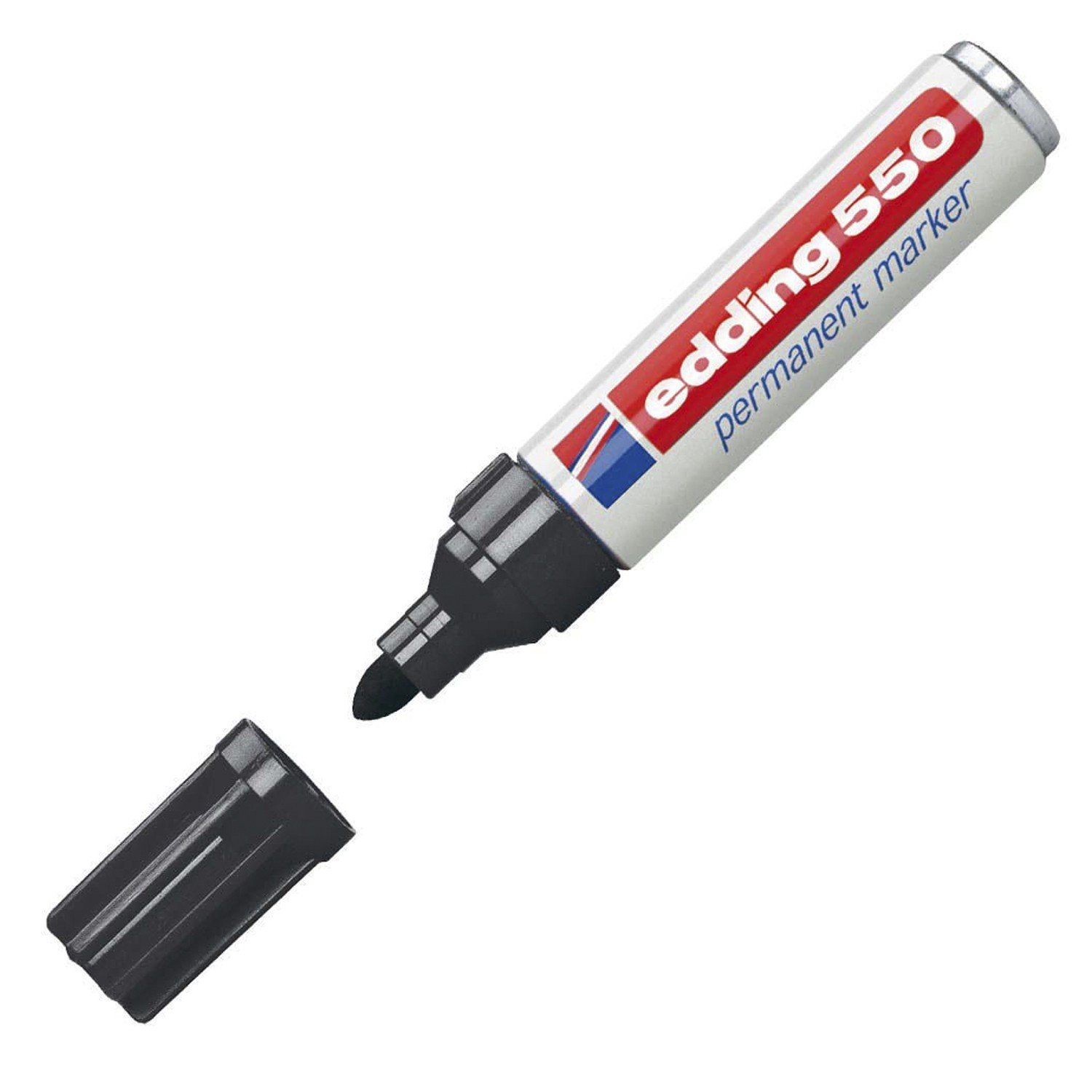 edding 550 permanent marker - rood - 1 stift - ronde punt 3-4 mm - watervast, sneldrogend - wrijfvast - voor karton, kunststof, hout, metaal, glas