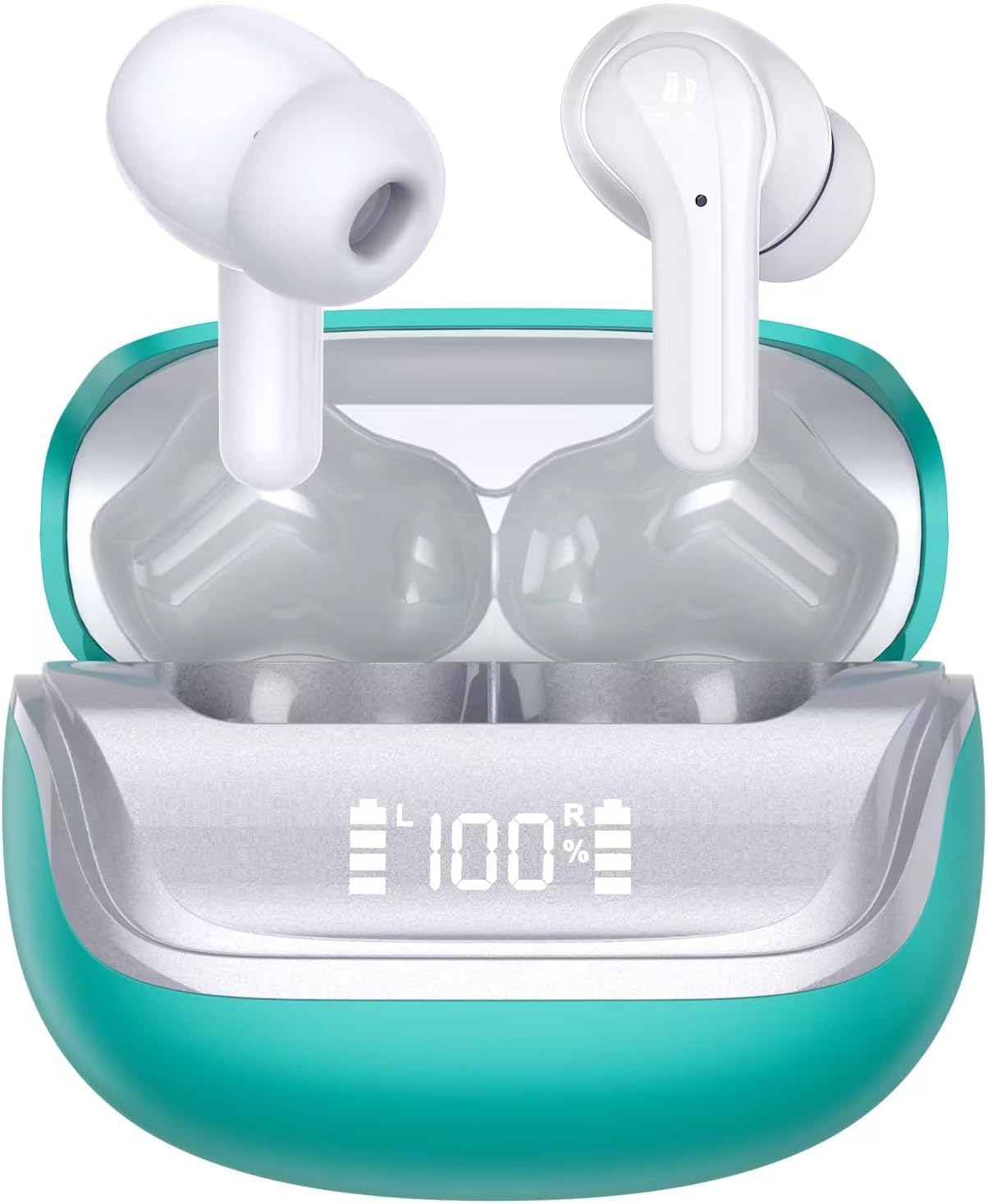 Wireless Earbuds, 2024 Bluetooth 5.4 Headphones in Ear with 4 ENC Noise Cancelling Mic, Deep Bass Bluetooth Earbuds, Wireless Earphones 45H Playtime with Dual LED Display, IP7 Waterproof, Light GreenClimatePartner certified