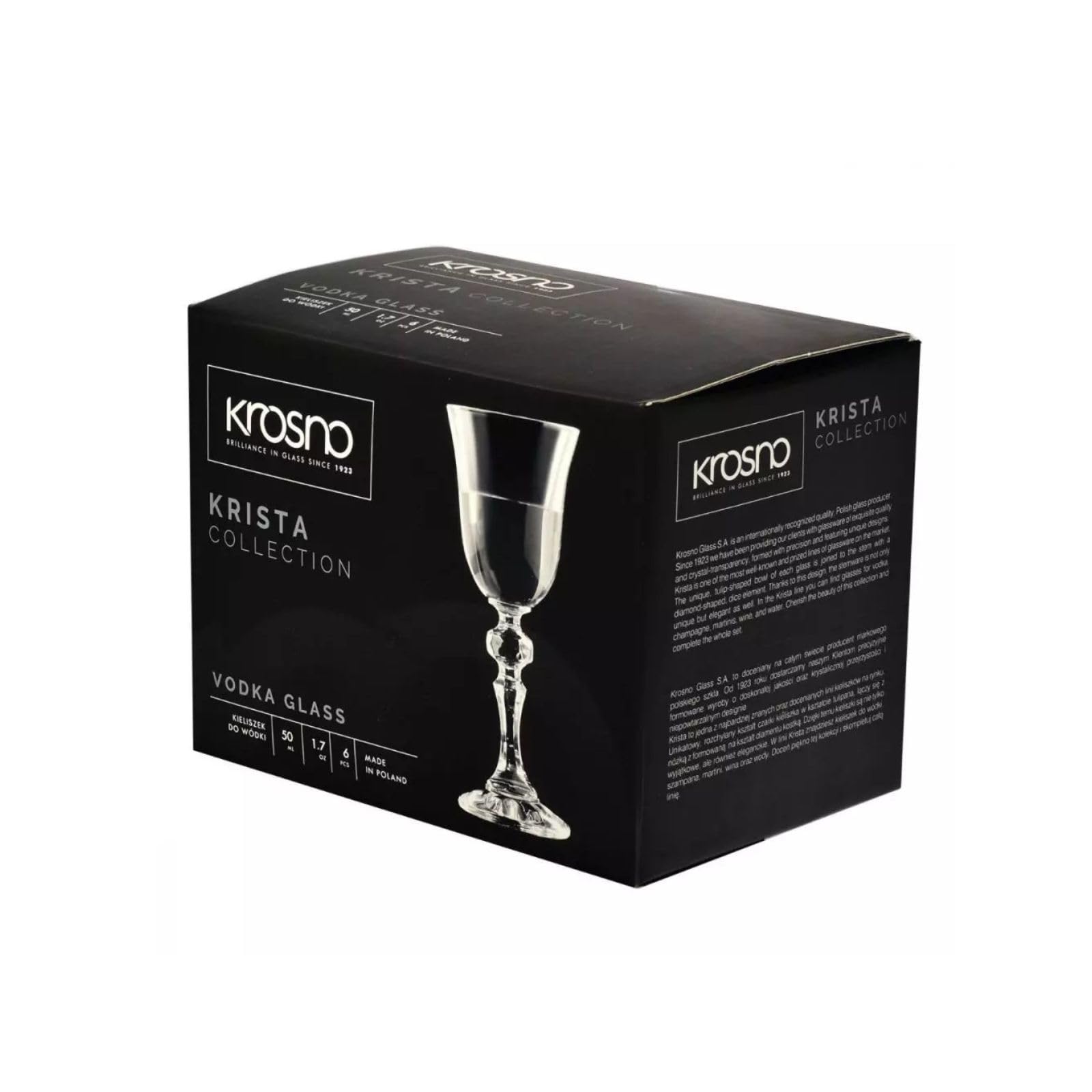 Krosno - Vasos de Vodka con Tallo | Juego de 6 | 50 ml | Colección Krista | Vasos de Tulipán para Vodka | Elegante Cristalería | Claridad Cristalina | Ideal para Casa, Celebraciones y Regalos