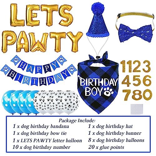 STMK Dog Birthday Party Supplies, Multi Sizes Dog Birthday Bandana Boy Dog Birthday Hat with Numbers Bow Tie Birthday Banner LETS PAWTY Balloons for Small Medium Dogs Pets (Small, Blue) STMK Dog Birthday Party Supplies, Multi Sizes Dog Birthday Bandana Boy Dog Birthday Hat with Numbers Bow Tie Birthday Banner LETS PAWTY Balloons for Small Medium Dogs Pets (Small, Blue)