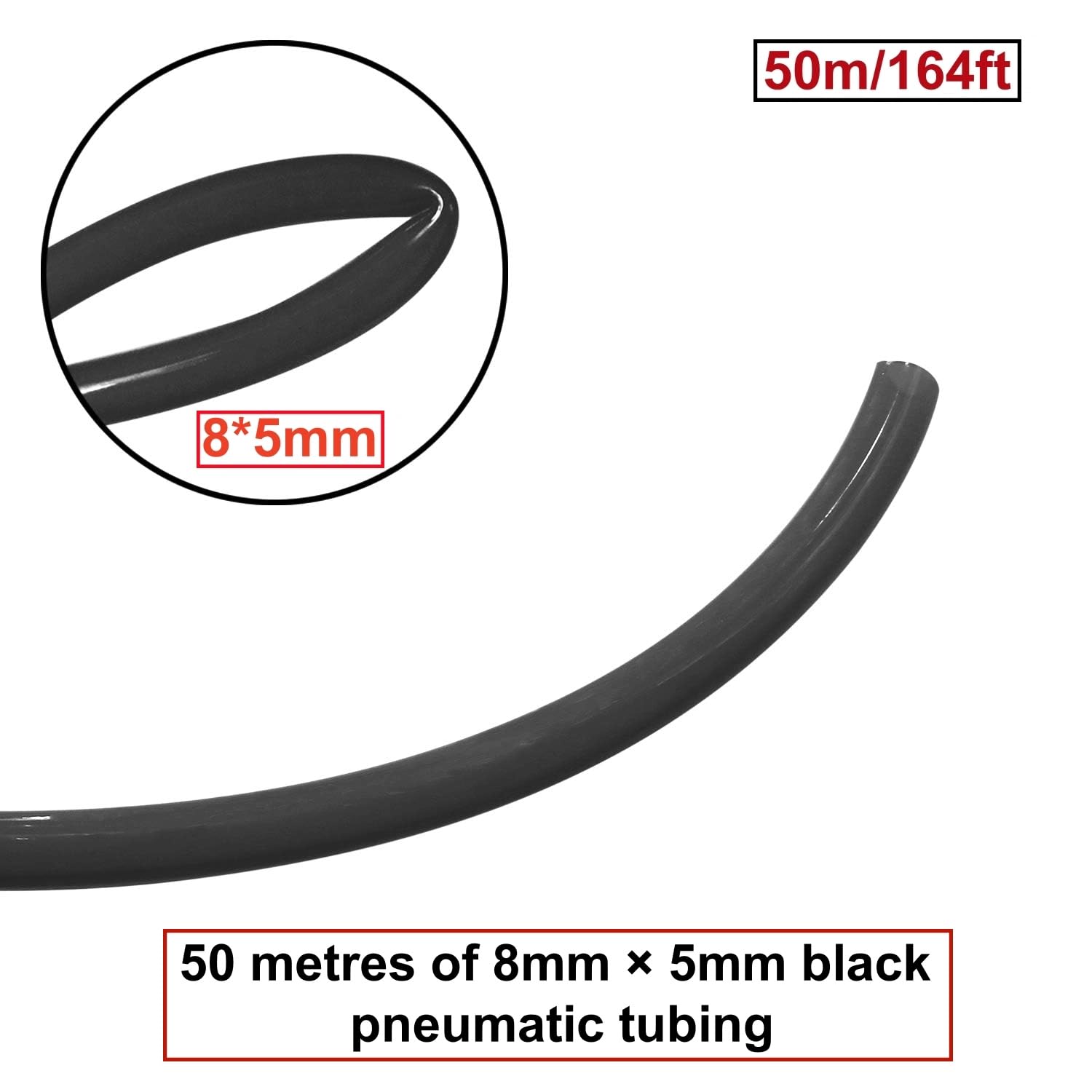 50 Meter Tuyau Pneumatique Polyuréthane PU Air Kit Noir 8mm OD x 5mm ID Tuyau Air Comprimé Peut Etre Utilisé pour Les Compresseur Outils Pneumatiques