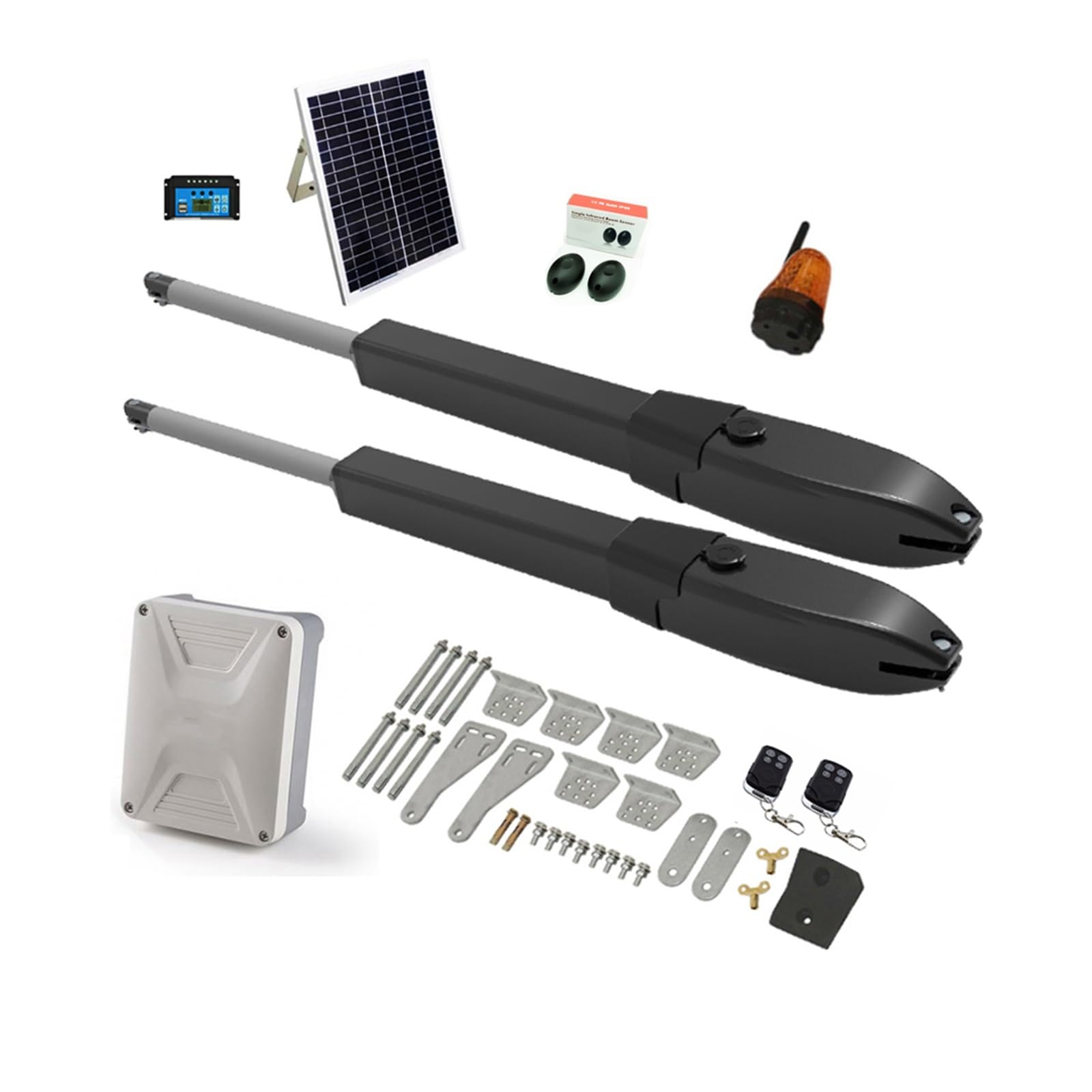 Kit Cancello Automatico, Batteria solare Doppio braccio Operatore elettrico for porte Battente Apri cancello Telecamera IP Telecomando Fattoria esterna Manor
