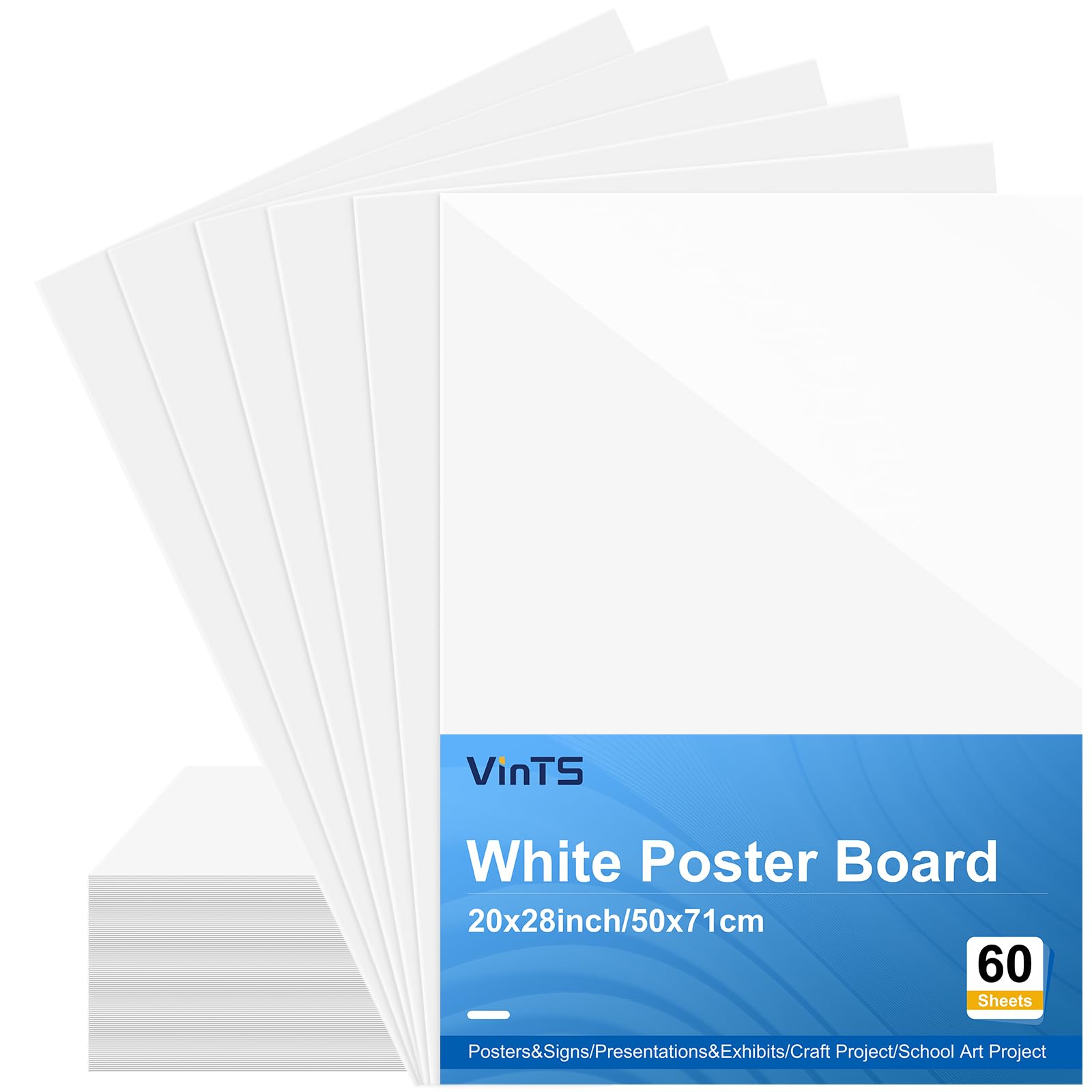 VinTS 22x28 White Poster Board, 60Pcs Poster Paper,2 Side Glossy & Matte Thickness Poster Board Bulk for Vision, Science Fair, School Arts (Pack of 60)
