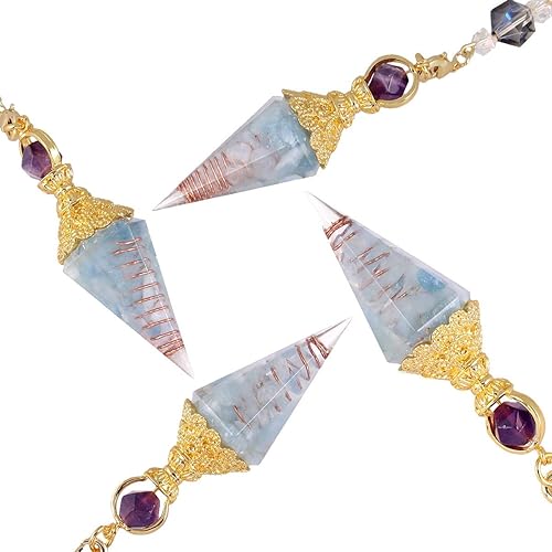 Miniatura 4 de Rockcloud Péndulo de punto de cristal curativo para adivinación, chakras, reiki, radiestesia, equilibrio, 6 facetas, aguamarina