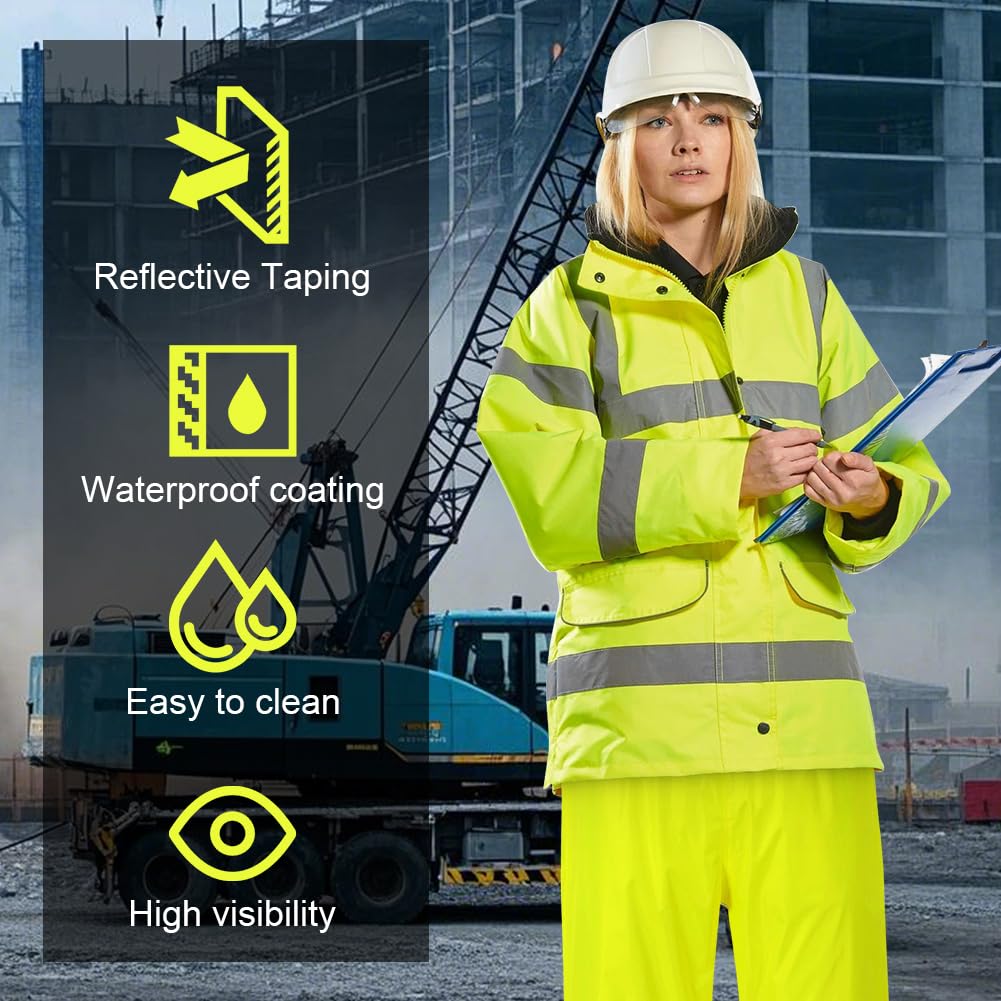 AUYAO Spodnie o wysokiej widoczności, dwuwarstwowe spodnie przeciwdeszczowe Hi-Vis, odblaskowe i wodoodporne spodnie przeciwdeszczowe, męskie i damskie spodnie robocze na zewnątrz