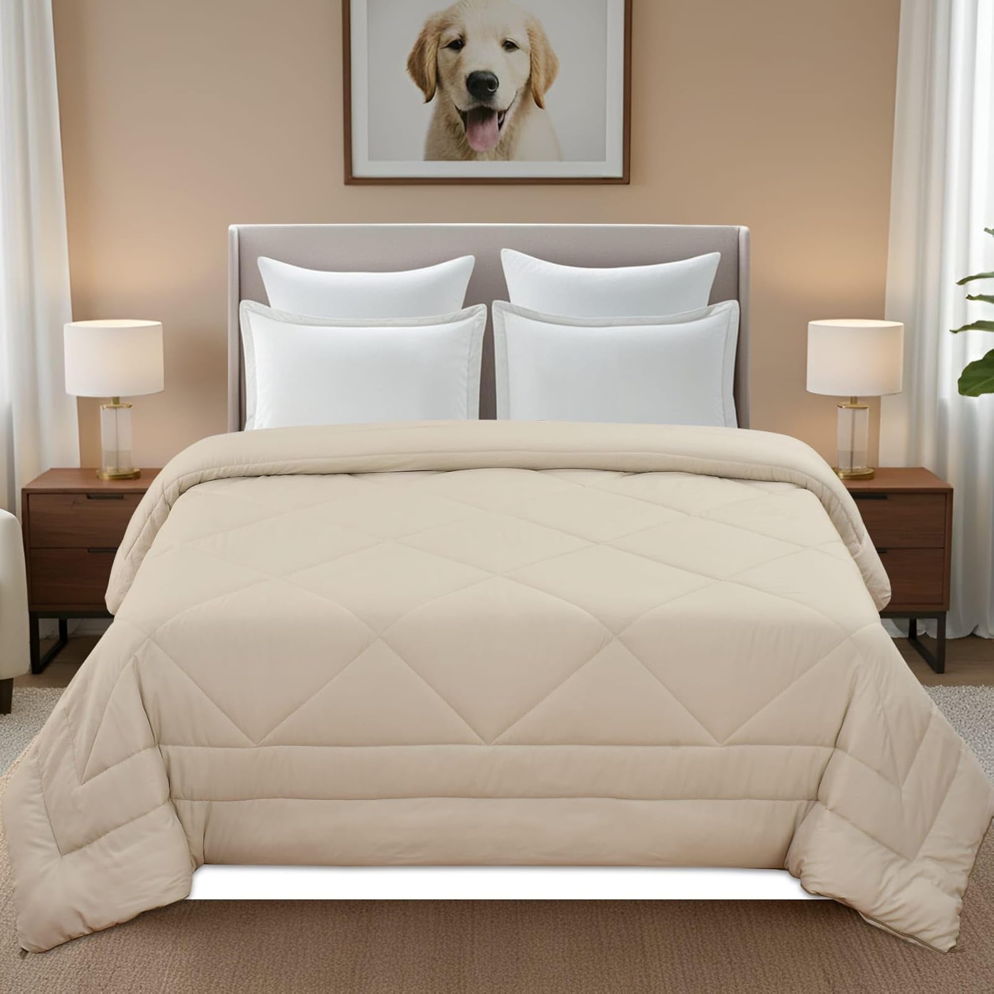 Single Bed Solid Micro Polyester Comforter in Vanilla