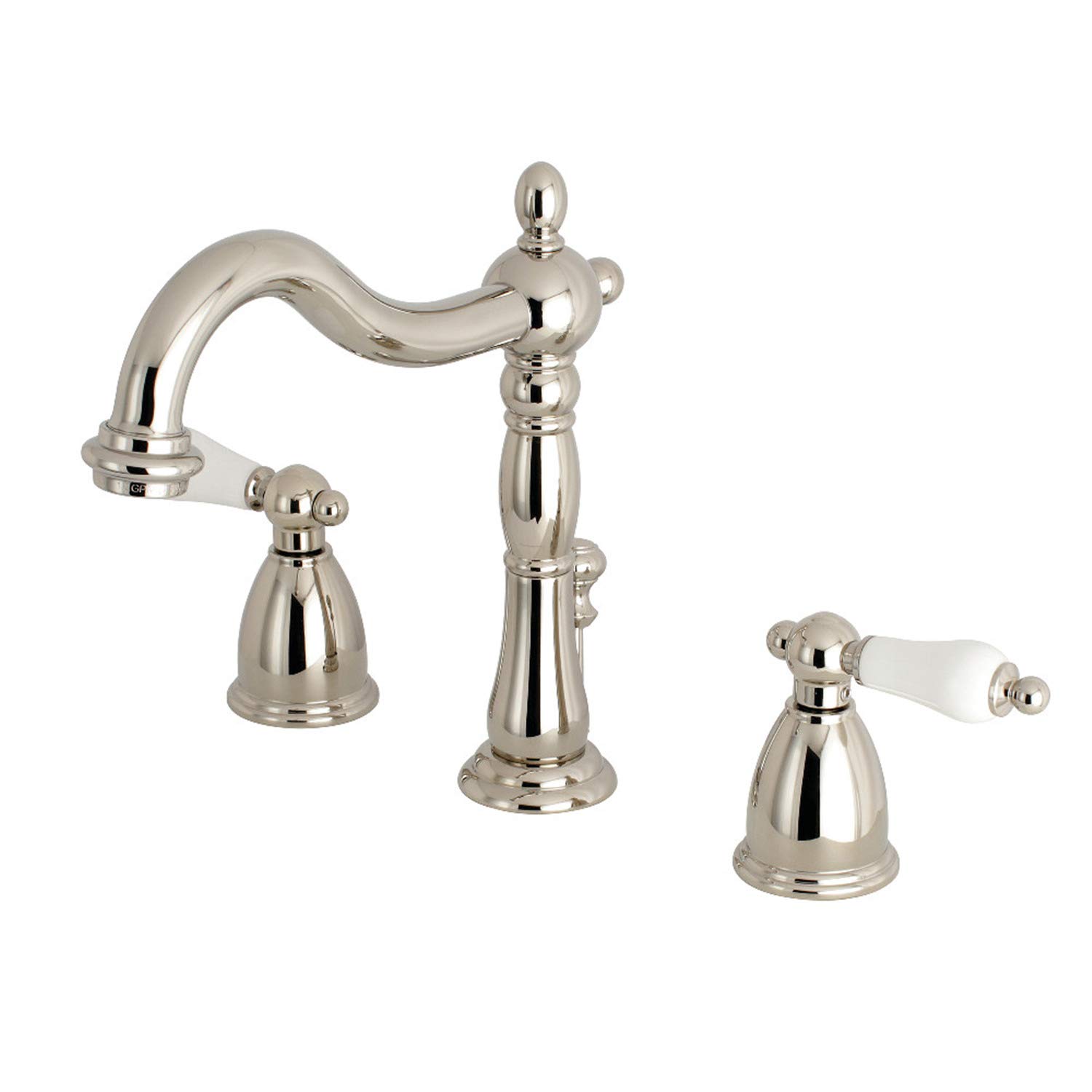 Kingston Brass KB1976PL Heritage Widespread Lavatory Faucet Pn Porcelain Lever Handle, Polished Nickel