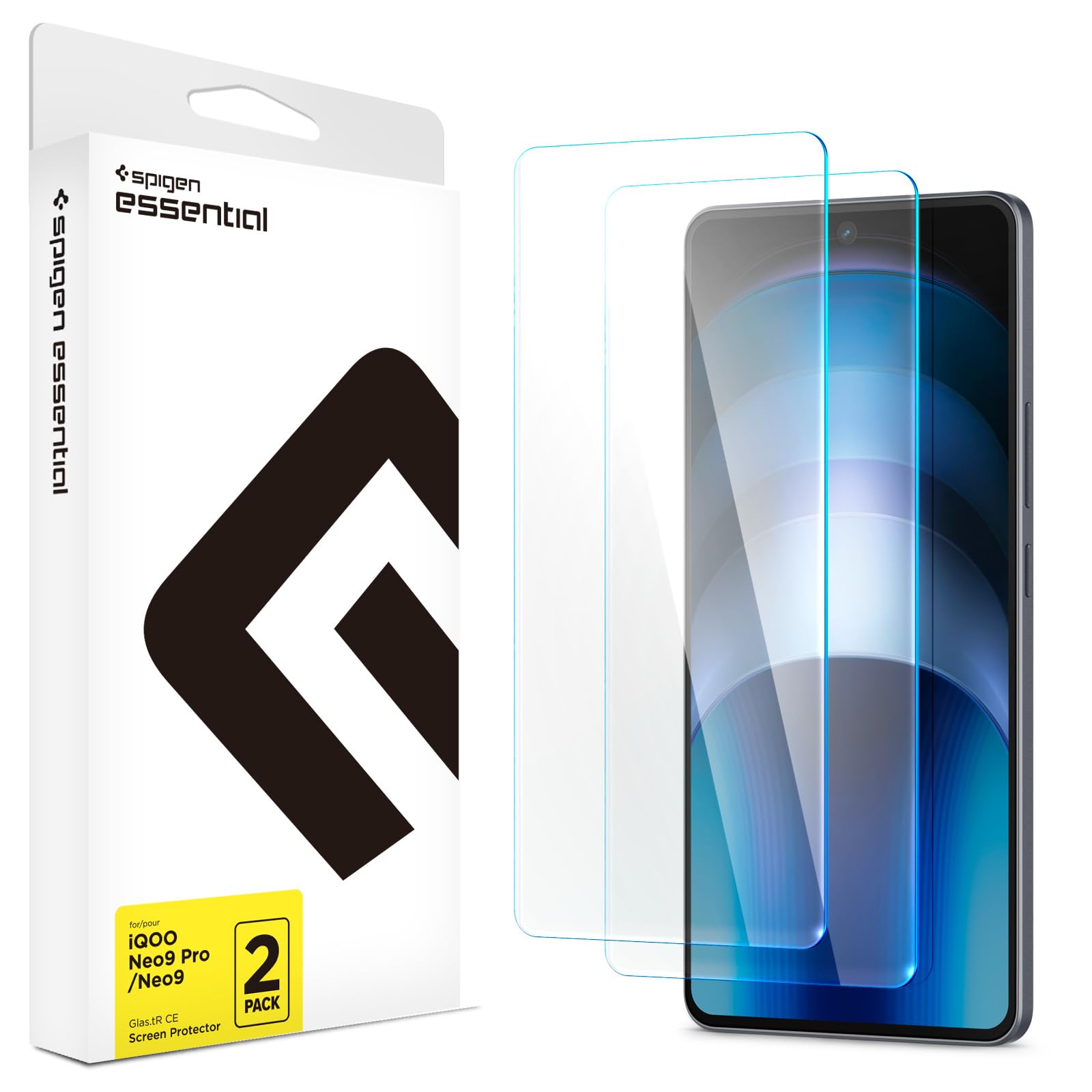 Spigen Essential Glas.Tr CE Tempered Glass Screen Guard For IQOO Neo9 / Neo9 Pro 5G, Full Screen Protector - 2 Pack