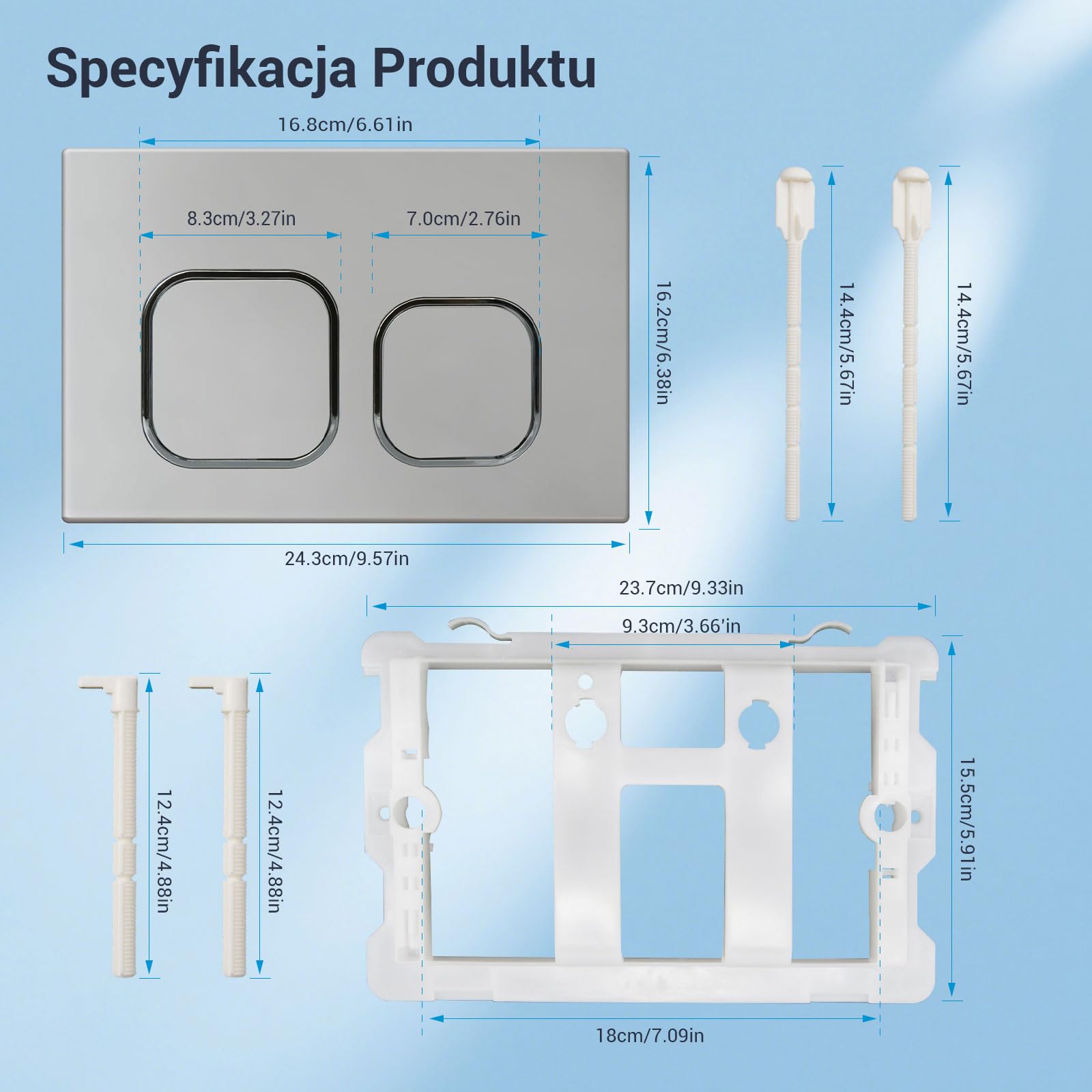 WC Przyciskowa płyta, kompatybilna z seriami Geberit Sigma, UP300 i UP320, z podwójnym spuszczaniem, wyposażona w zestaw klapy spuszczającej i ramę montażową
