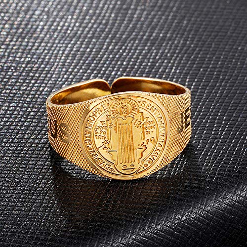 JAJAFOOK Stainless steel Jesus Saint Benedict ring opening adjustable ring catholic religious Jewelry3