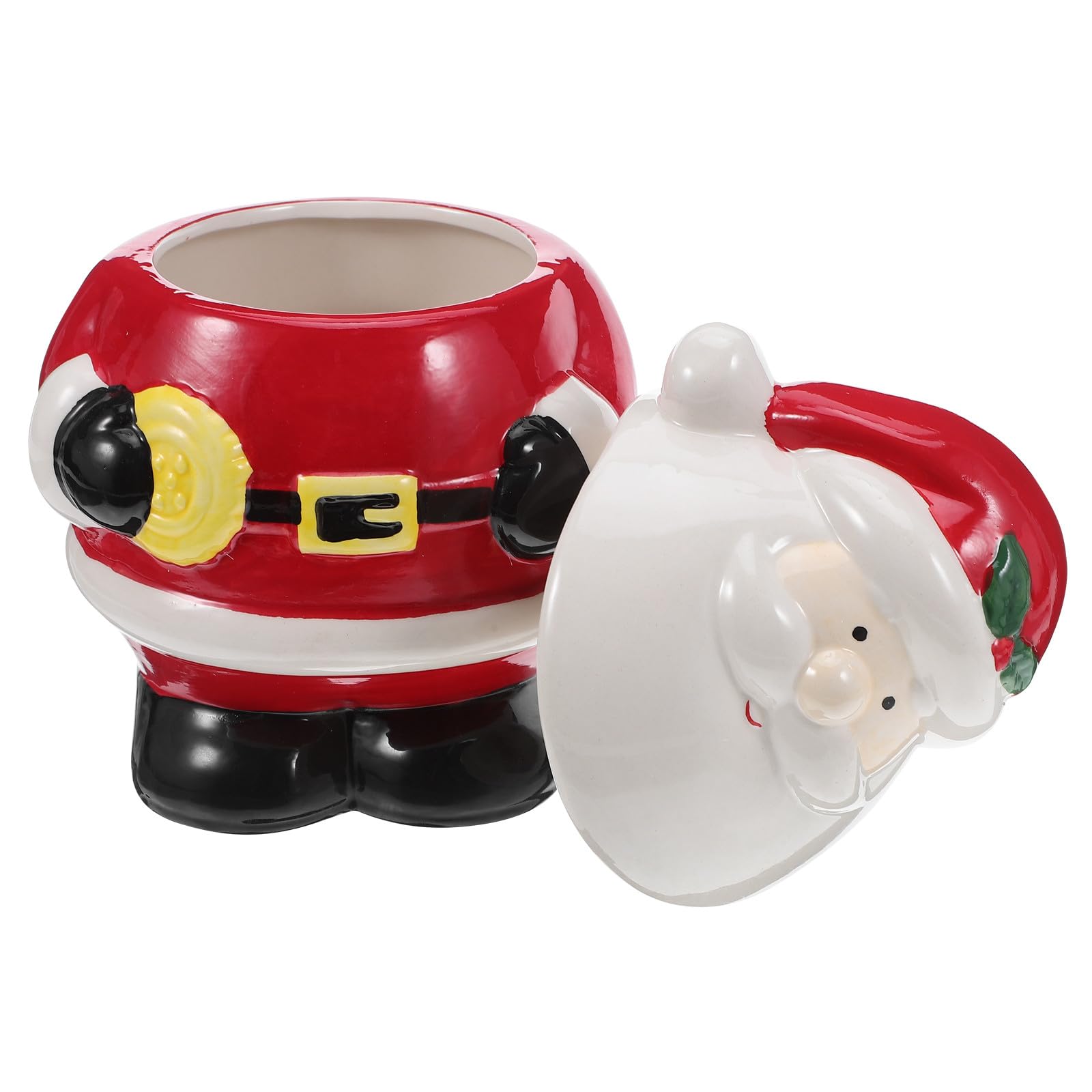BESPORTBLE Boîte à Biscuits de Noël en Céramique avec Couvercle Hermétique Petit Bocal à Bonbons Décoratif Père Noël Récipient pour Conserver Biscuits Chocolats et Gourmandises Festives
