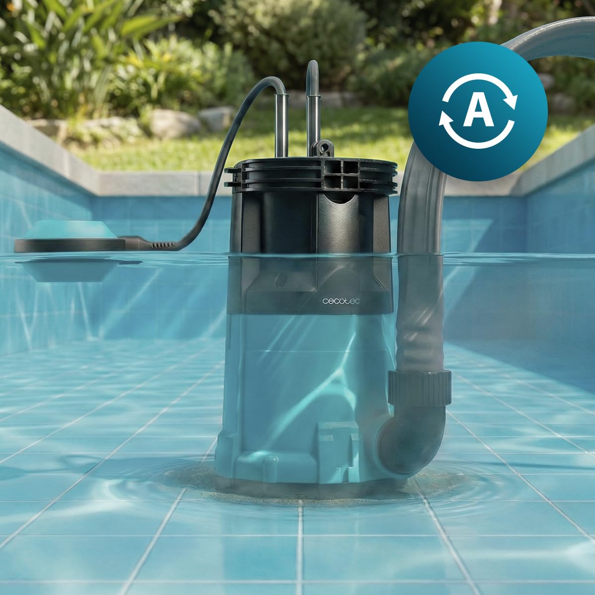 Cecotec Neptunus 750 Zatapialna pompa ciemna i kryształowa 750 W, 2w1 woda czysta i brudna, 14000 l/h, funkcja niskiego zasysania, wysokość 7,5 m, głębokość 7 m, przełącznik pływakowy, IPX8, kabel 10