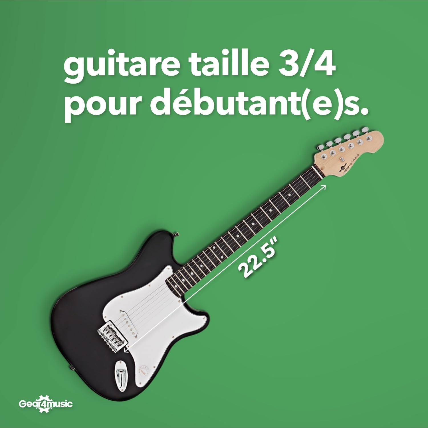 VISIONSTRING Kit Guitare Électrique 3/4 avec Ampli 10W, Accessoires - Noir | Pour Enfants et Débutants, Manche en C, Double Pan Coupé pour Accès Complet, Ampli 10W, Housse, Sangle, Médiators, Accordeur