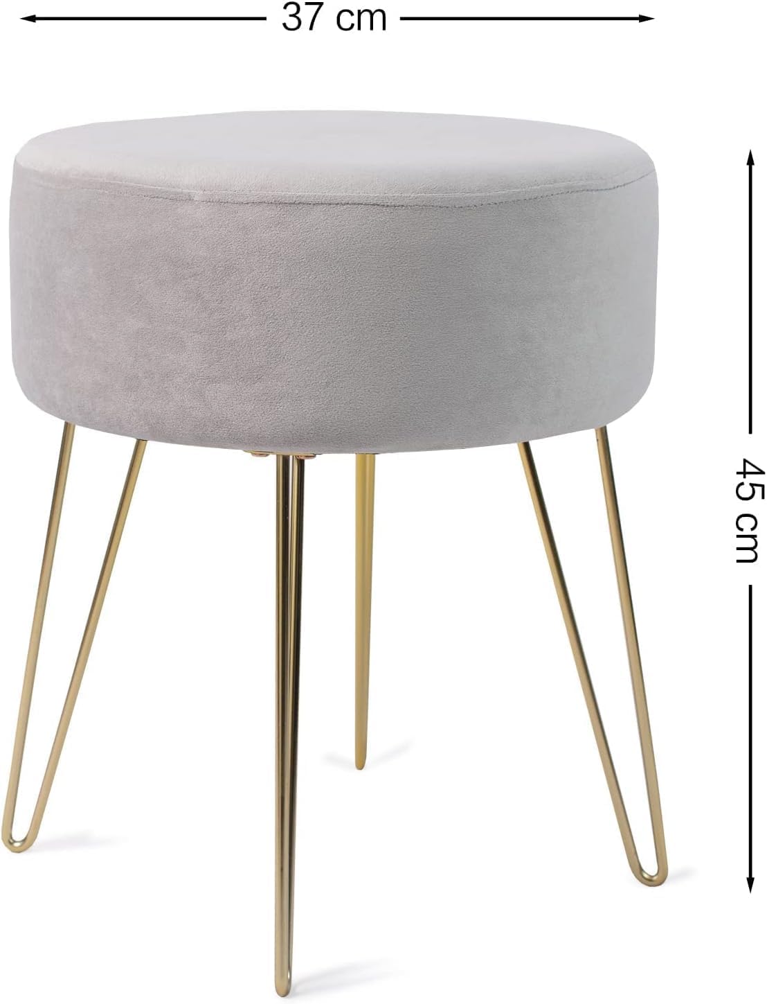 Taburete Redondo para tocador, Taburete otomano, Taburete Acolchado y Soporte de Metal. (Gris)