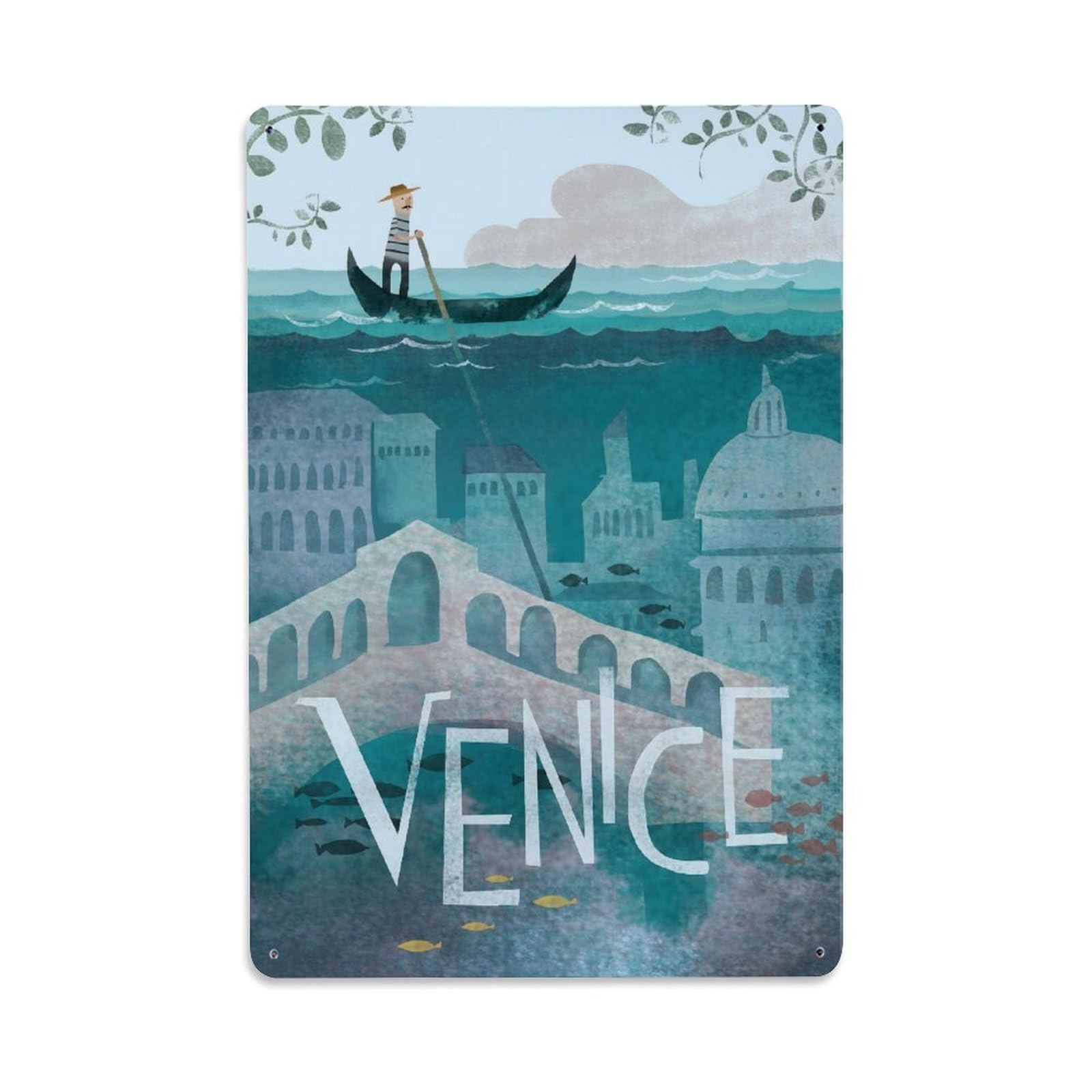 Vintage Travel Poster VENICE Metal Tin Sign Wall Decor for Cafe, Club, Garden Metal Poster 8x12Inch