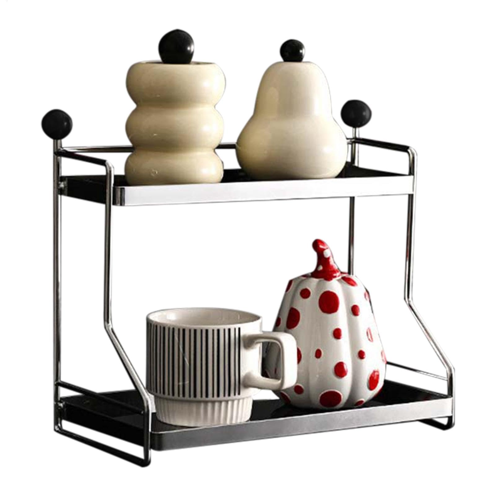 Organizer na kubki do kawy, 2-poziomowy stojak na kubki, wolnostojący stojak na kubki, 29,3 x 15,8 x 26,5 cm, półka do przechowywania filiżanek do kawy i ziaren, projekt do kuchni lub biura