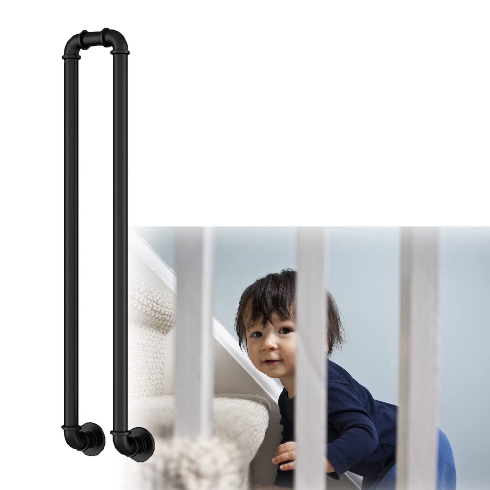 Side Mount Staircase Handrails for Indoor Stairs - Balusters, U-Shaped Retro Metal Balcony Railing, Garden/loft/Corridor/Villa/Hotel Non-Slip Safety Hand Rail ( Color : Black , Size : 45cm(17.7") )