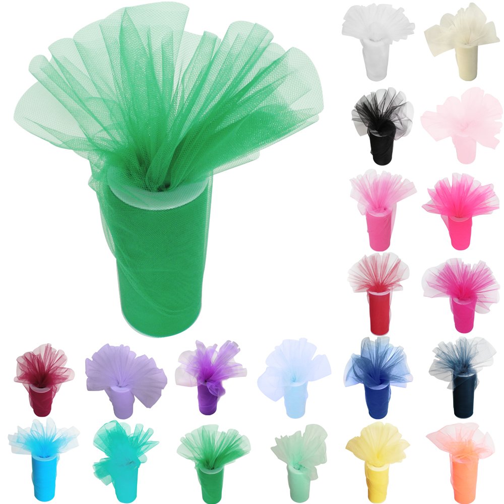 Time to Sparkle 4pcs 6inchx25 yards Tulle Roll Spool Tutu Party Birthday Wraping Crafts Bridal Bow Skirt Wedding Decor, Green