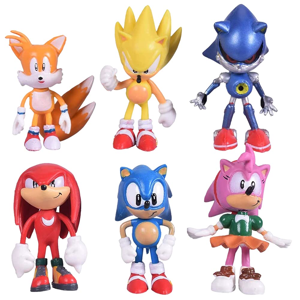 Sonic Figures Set, 6PCS Sonic Cake Topper Figures Birthday Cake Cupcake Decorations Sonic The Hedgehog Party Supplies Decoration Set for Sonic The Hedgehog Birthday Decoration