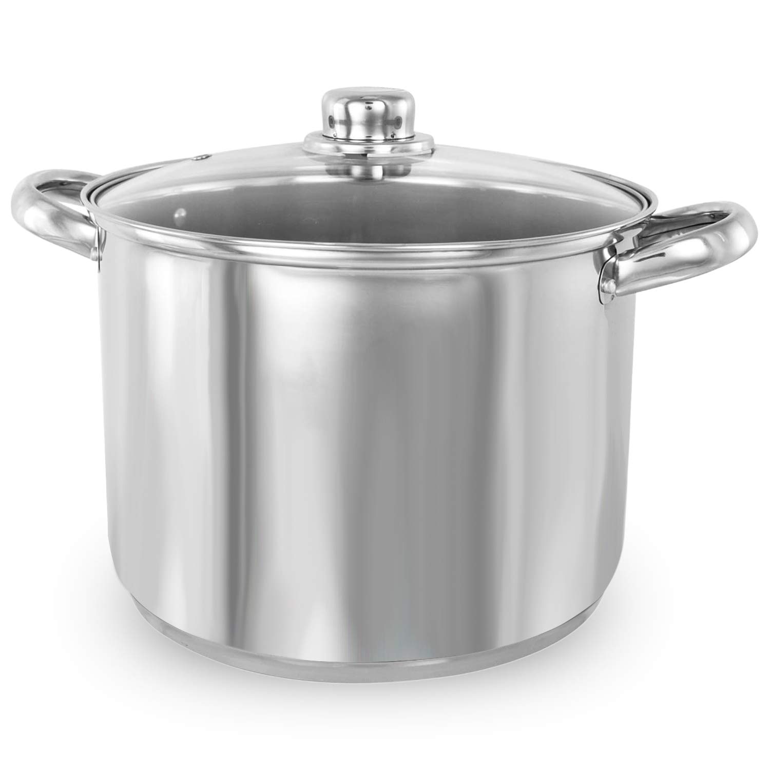 Cooking Pot Induction Stock Pot Large Stainless Steel Deep Pots, Can Be Used as Stew, Soup Pot and Pasta Pot with Tempered Glass Lid (13 litres)