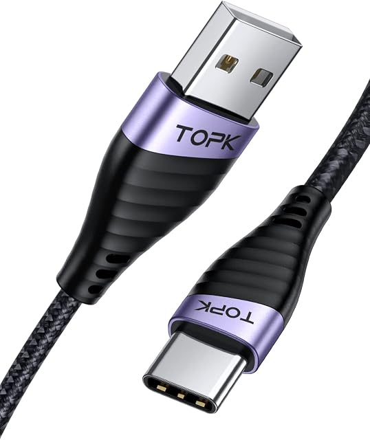 TOPK USB C Charger Cable, [2M/3A] 3A Fast USB C Cable Nylon Braided Data Sync USB A to Type C Charger Cable for Cellphones and Tablets