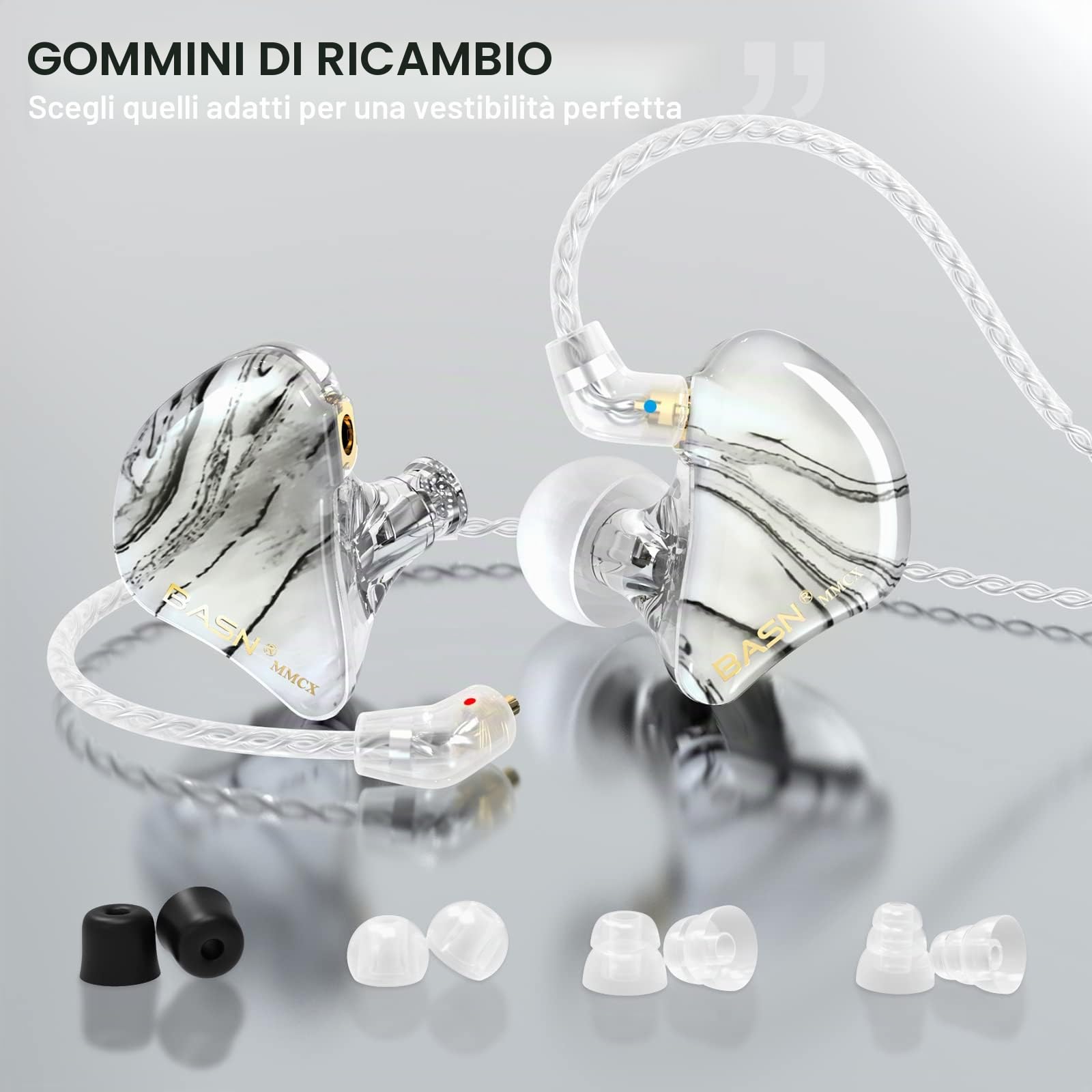 BASN MMCX - Auricolari in-ear a triplo driver con bassi ricchi, HiFi Stereo IEM con cavi staccabili aggiornati per audiofili musicisti (bianco porcellana)