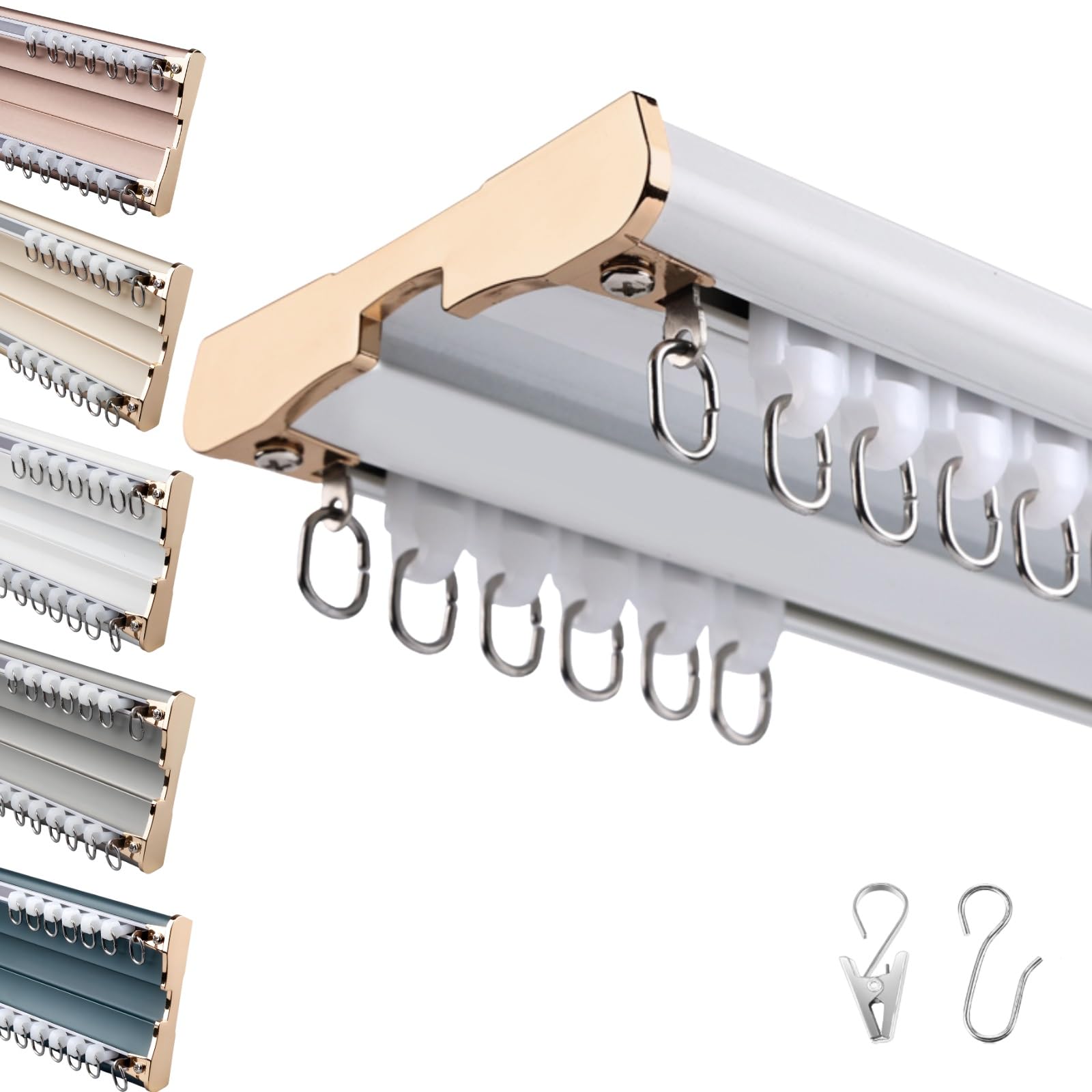 Double Curtain Rods For Windows, Heavy Duty Double Window Rods, Aluminum Curtain Rail Set For Room Divider For Bedroom, Kitchen, Bathroom(Cream,2.1m)