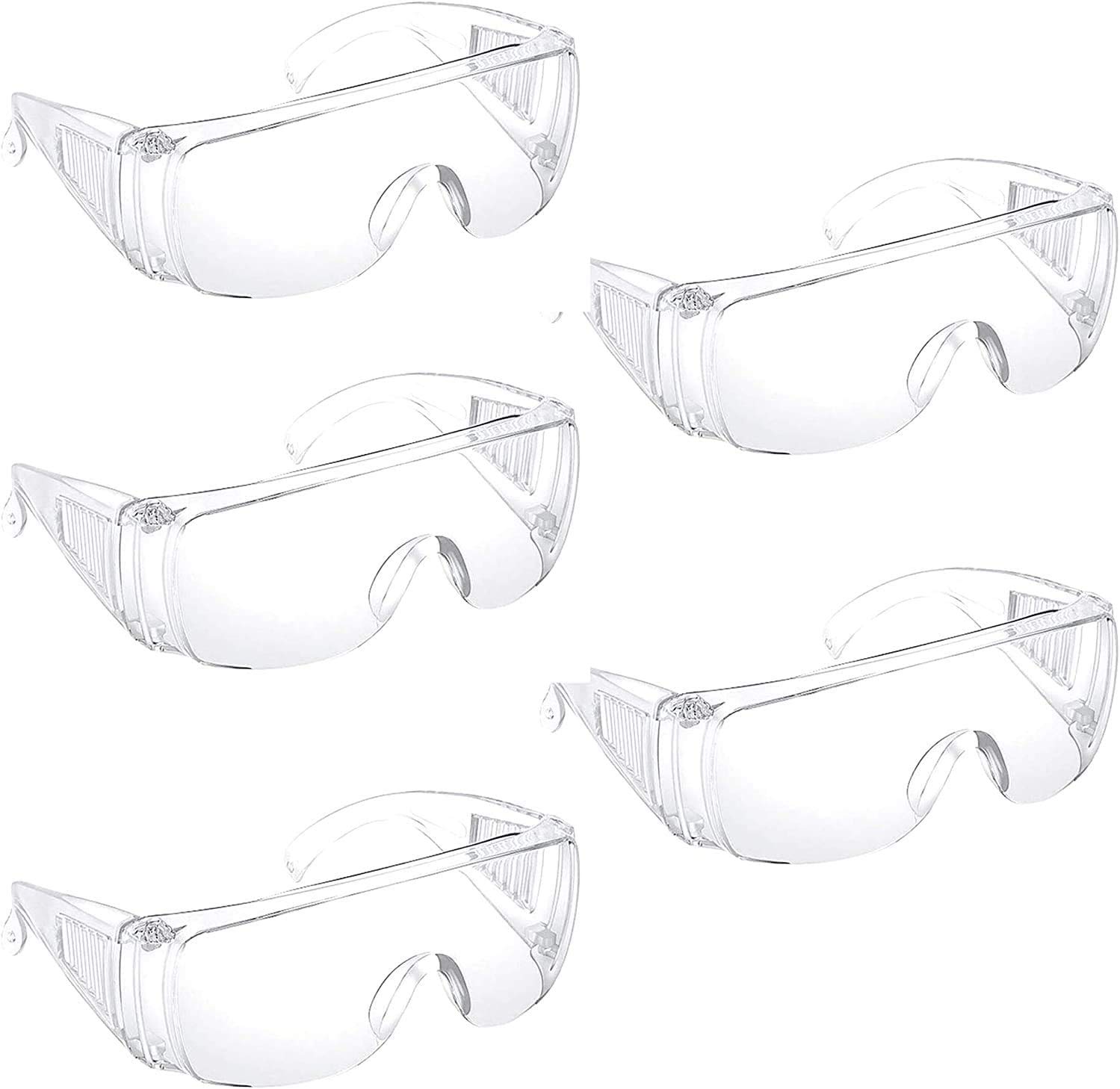 SunnyPro Protective Safety Glasses with Clear Lenses Transparent Eye Protection Goggles Splash Windproof Dustproof UV Protected Light Weight Wrap Around Glasses 5 Pack