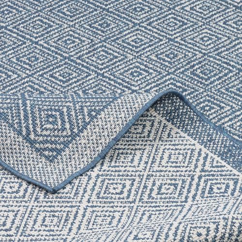 Pergamon Hampton - Tapis Plat d'intérieur/extérieur - Double-Face - Bleu chiné - 5 Tailles Disponibles