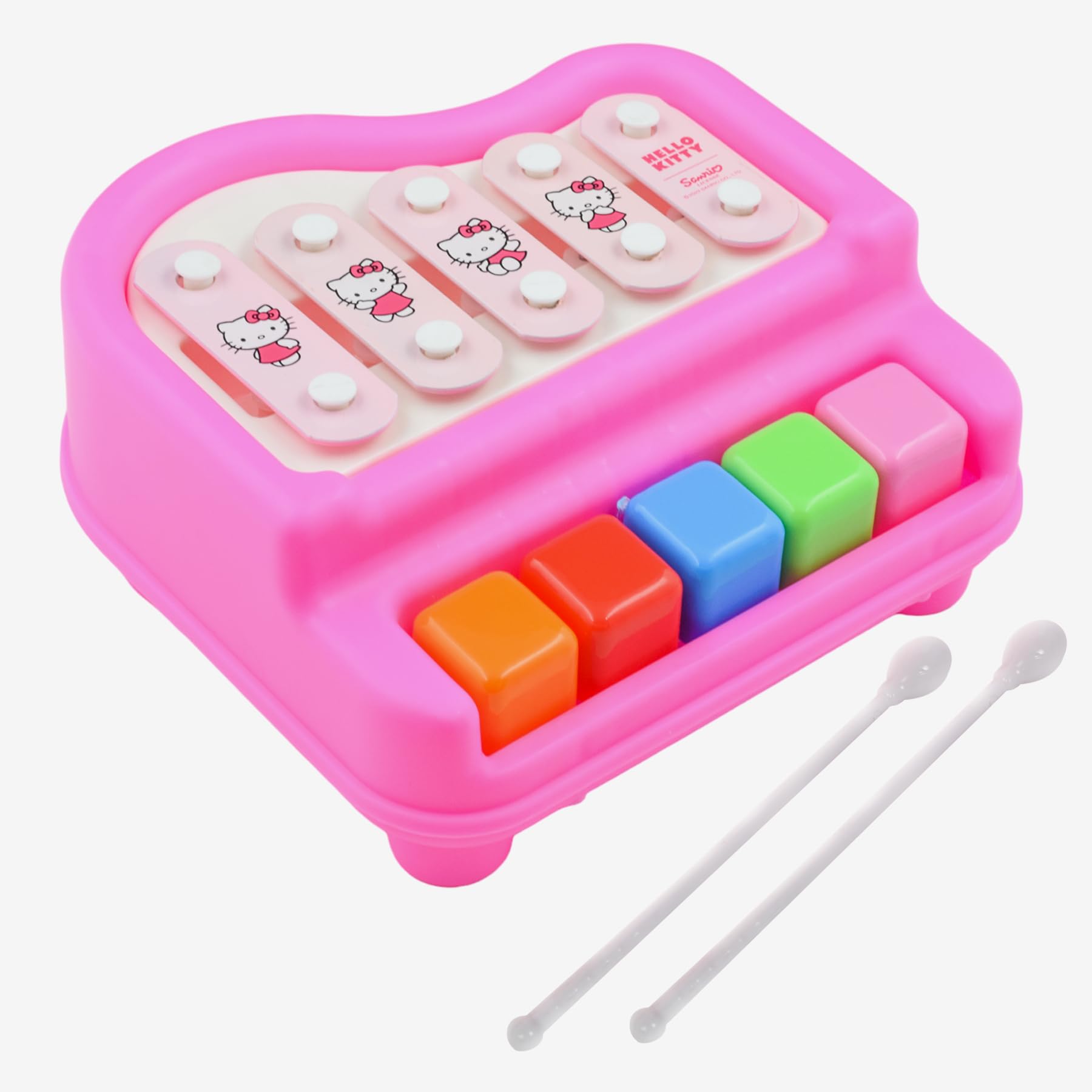 WISHKEY Plastic 2-in-1 Xylophone Piano Toy for Kids, Adorable Hello Kitty Theme 5 Keys Baby Xylophone Piano Musical Toy, Educational Musical Instruments Toyset for Kids, Pink, 3+ Years (Pack of 1)-image-3
