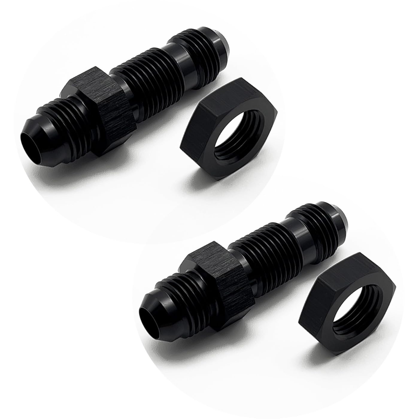 KRD PERFORMANCE 2 PCS Straight Aluminum 6AN Male Flare Bulkhead Fuel Fitting Union Adapter with AN6 Bulkhead Nut, Black