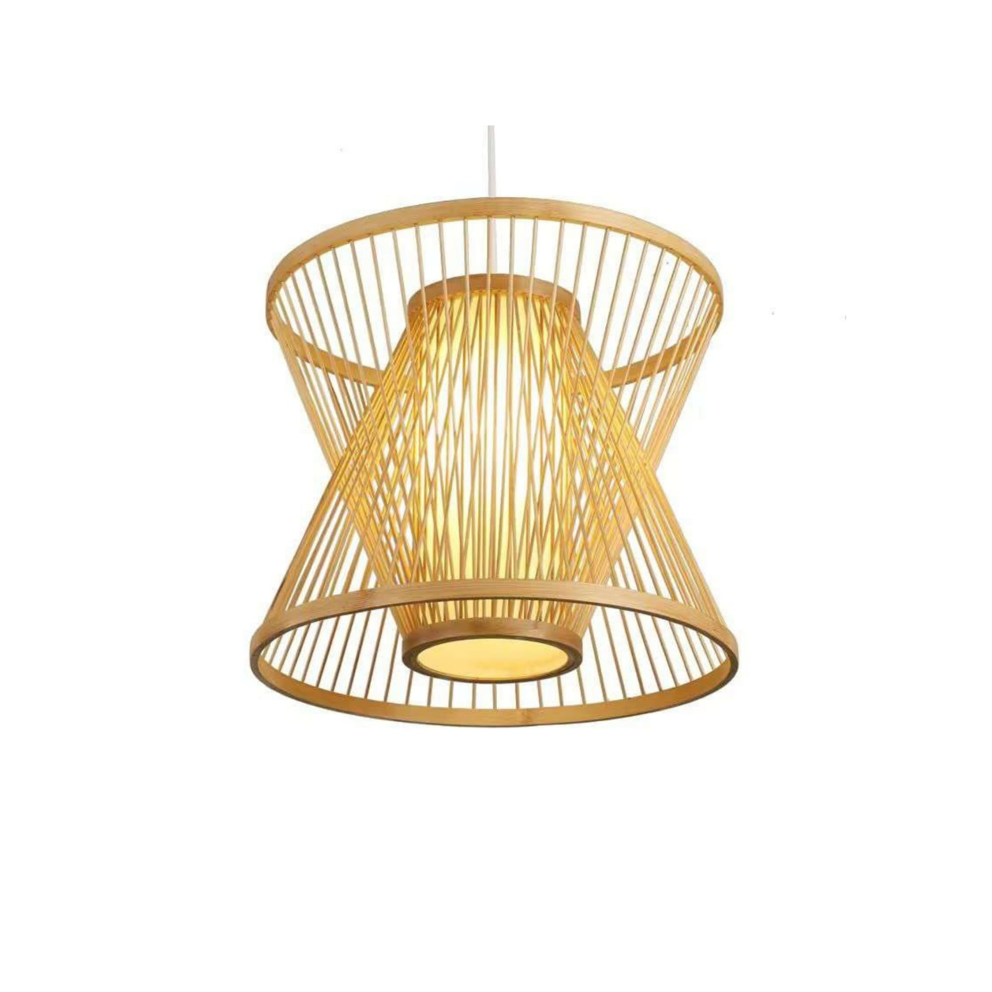 Natural Beige Lamp Shade | Handcrafted Bamboo Ceiling Light with Cross White Diffuser Stick for Home & Room Décor Bulb & Holder Included(Diameter 30CM Height 30CM)-image-3