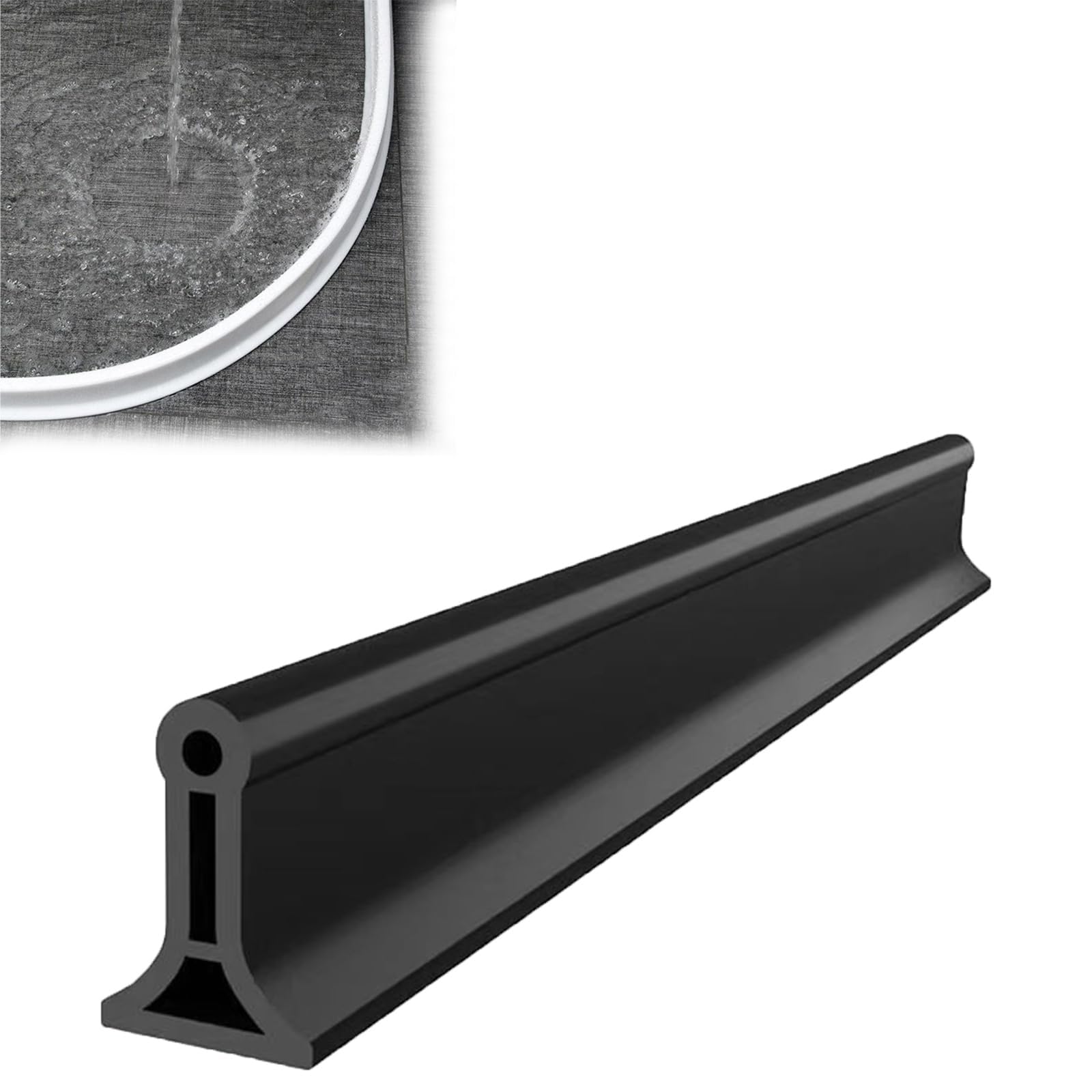 NBSGTXO Shower Tray Sealing Shower Threshold Water Dam Silicone, White Black Grey, 78.7 39.3 Inches(Black,1m/39.3in)