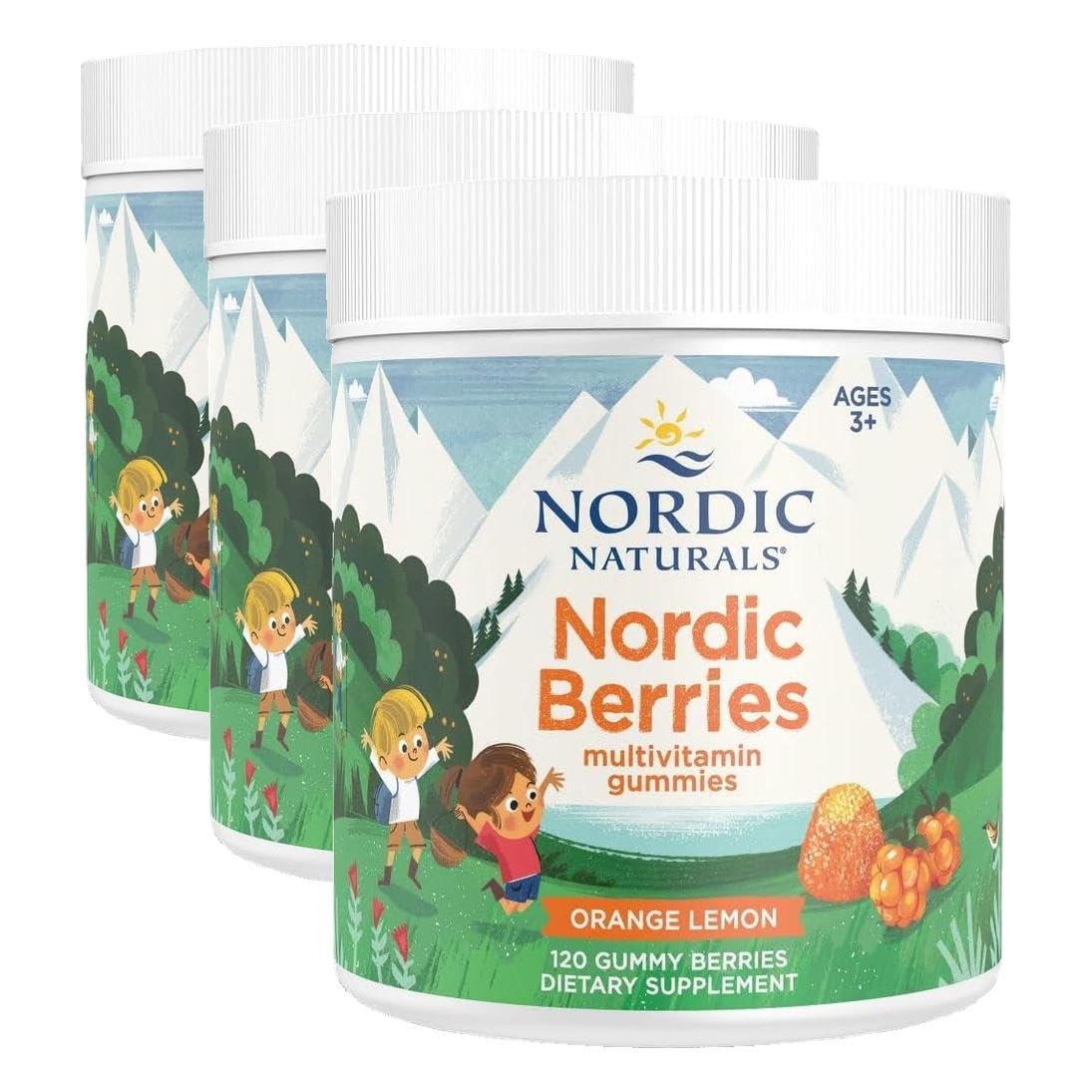 Nordic Naturals Nordic Berries, Cherry Berry - 120 Gummy Berries - Great-Tasting Multivitamin for Ages 3+ - Growth, Development, Optimal Wellness - Non-GMO, Vegetarian - 30 Servings (Pack of 3) Orange Lemon 120 Count (Pack of 3)