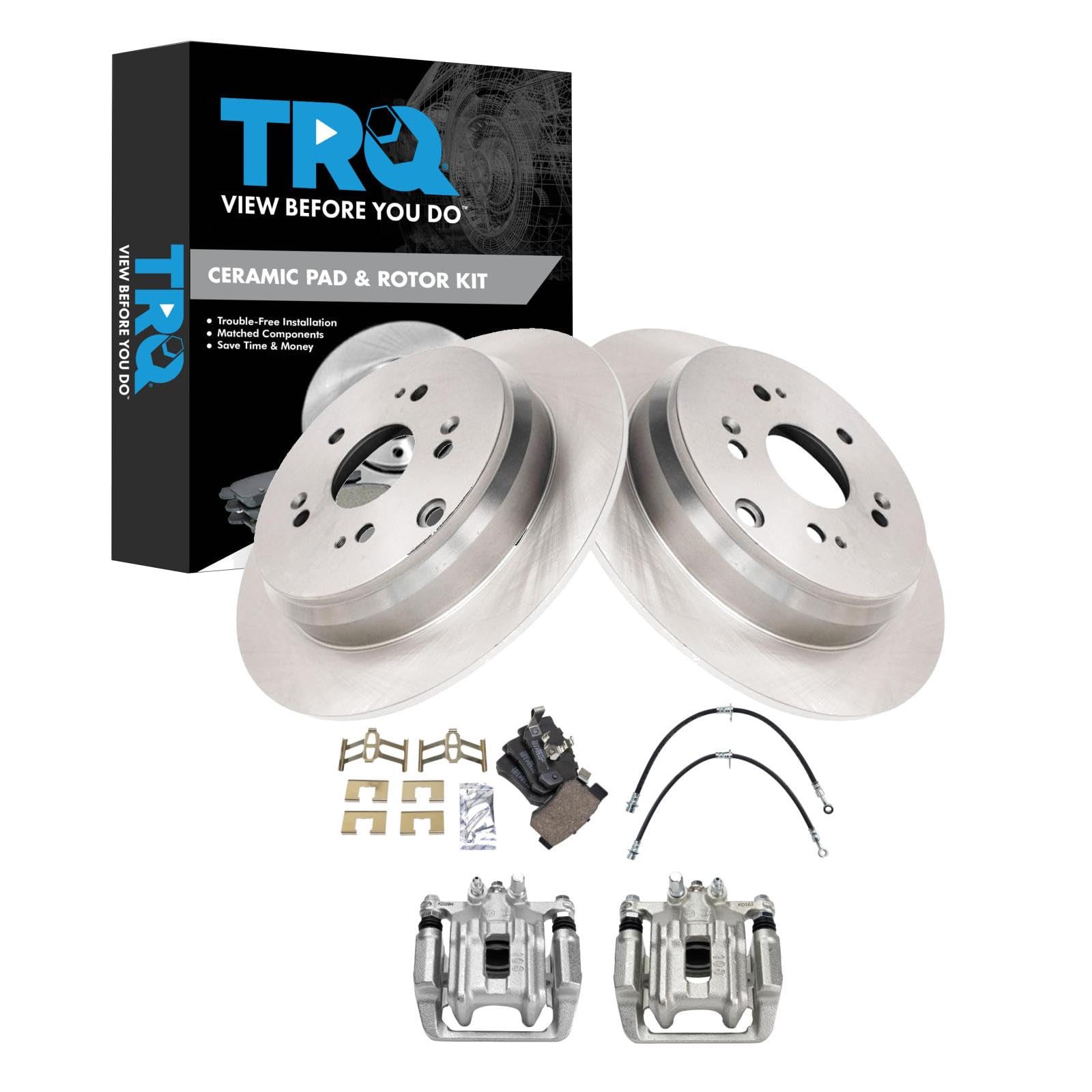 TRQ Rear Brake Pad &amp; Rotor Kit Ceramic Compatible with 2010-2012 Acura RDX