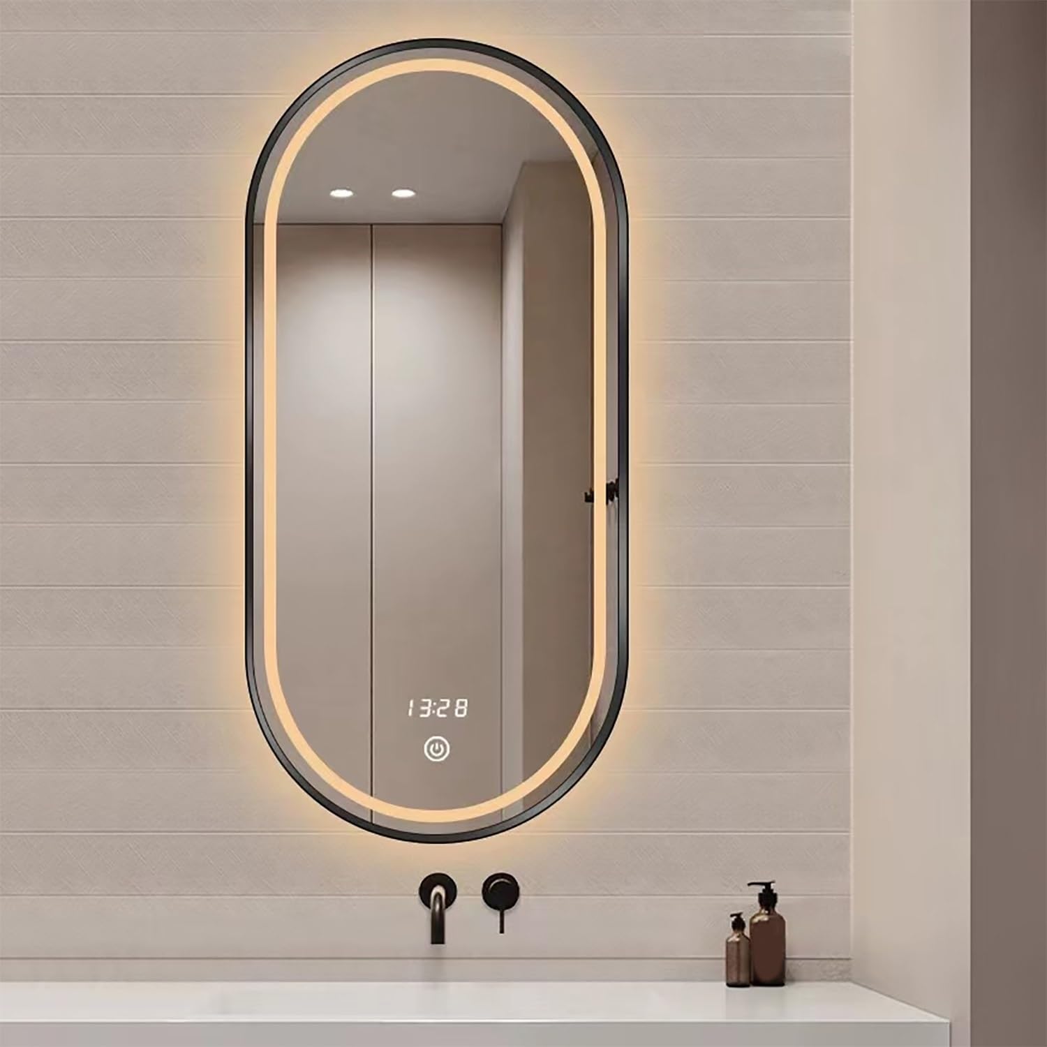 FGXHHS Oval LED Lighted Mirror with Anti-Fog and Dimmable Touch Control for Bathroom Vanity